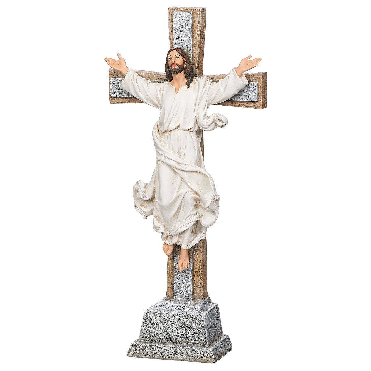 Front view of Joseph's Studio Risen Christ Standing Cross showing the risen Jesus centered before the cross with arms extended