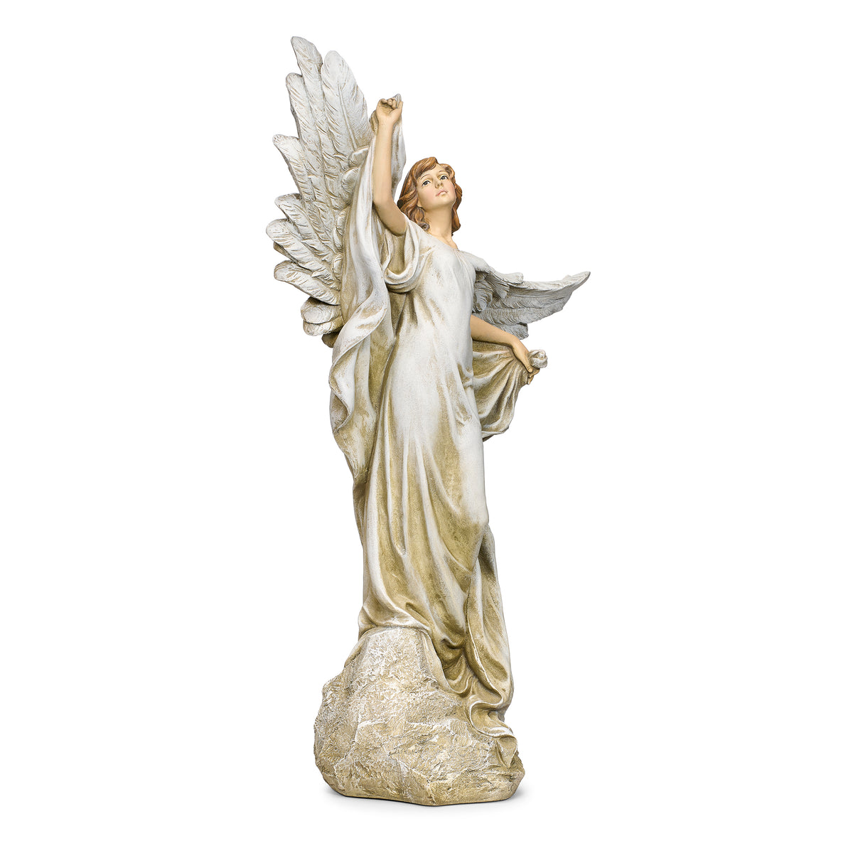 Alternate rear angled view of Joseph's Studio Heaven's Angel Garden Statue highlighting the large wings and flowing sculpted gown