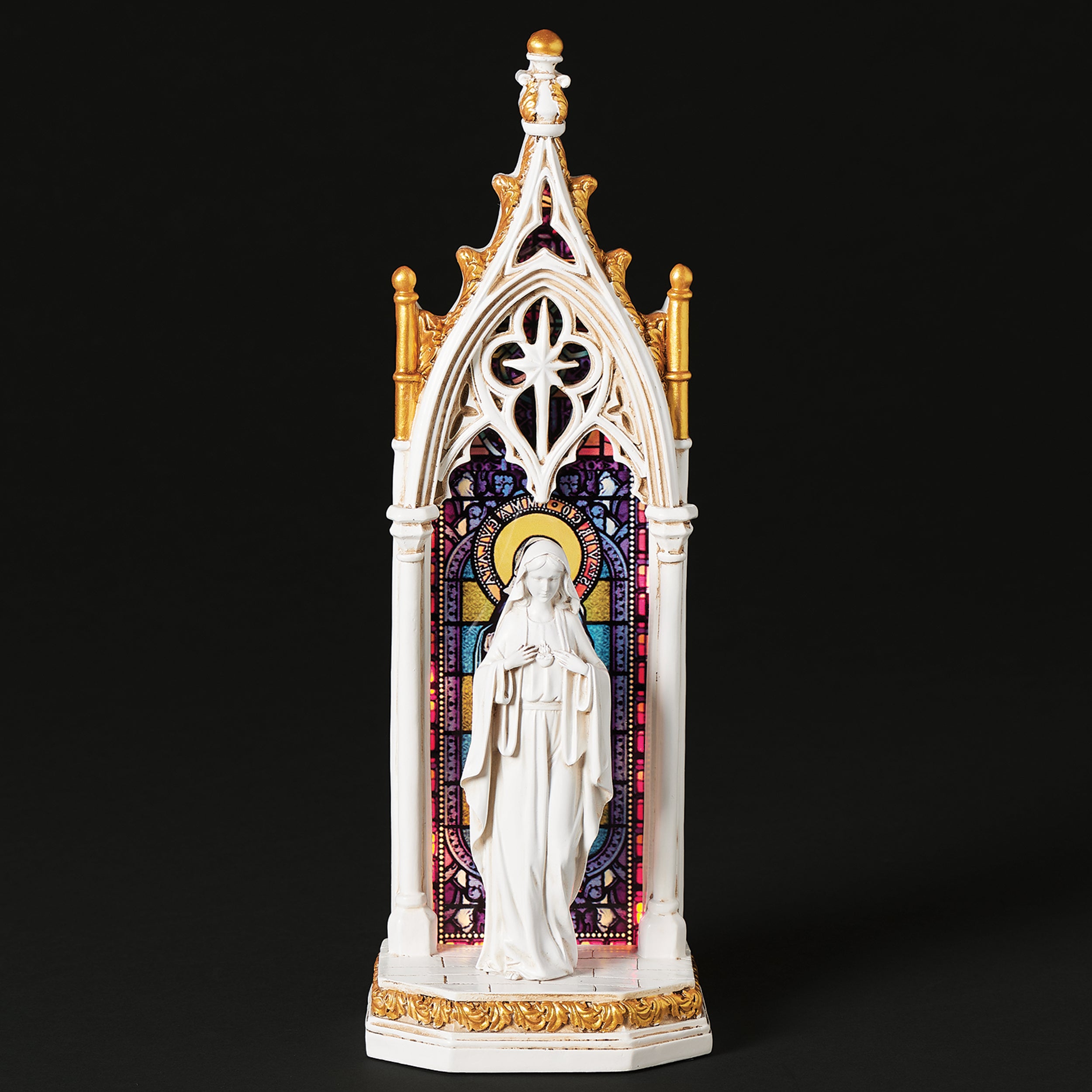 Lighted Immaculate Heart of Mary Stained Glass Window Figure