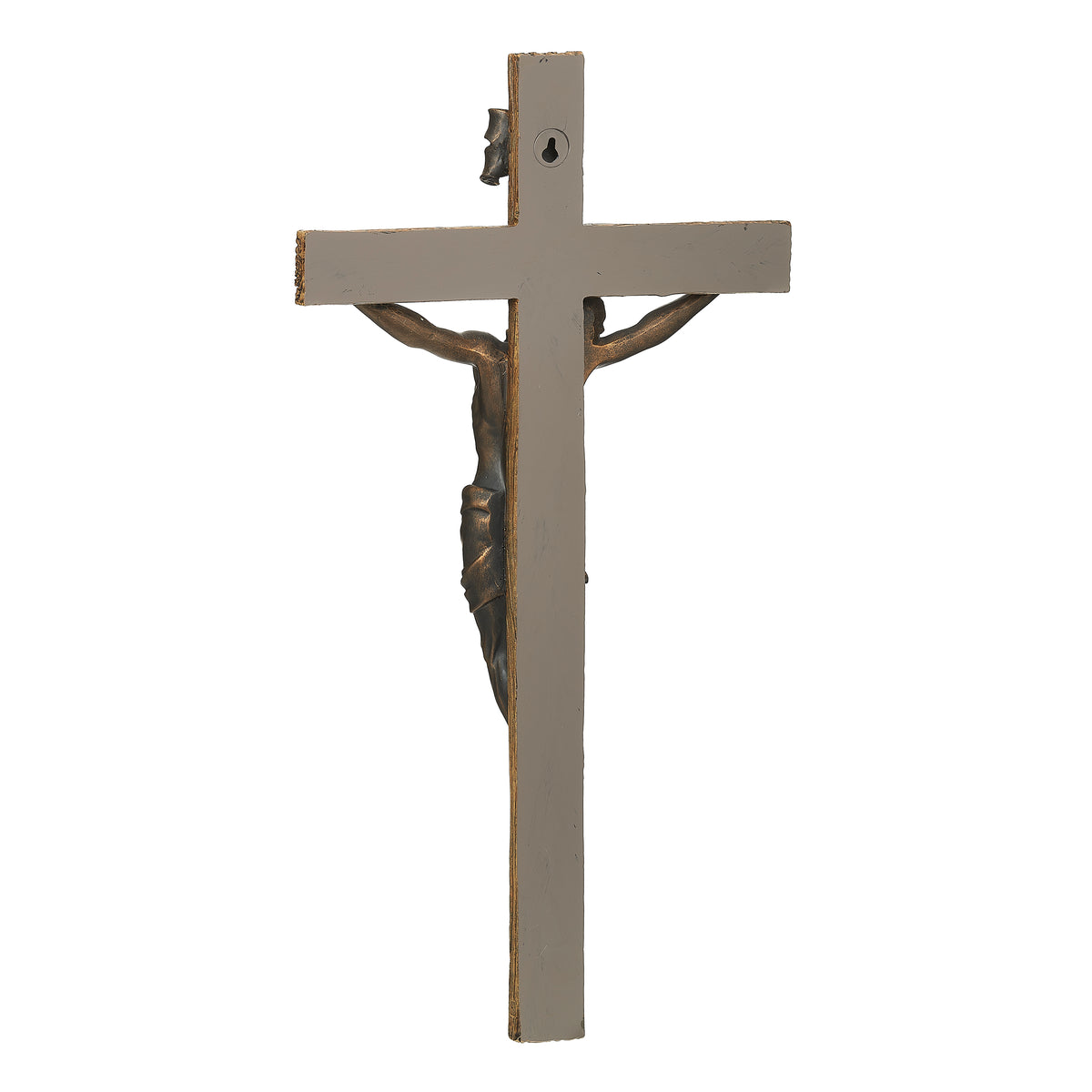 Back view of Joseph's Studio Antique Gold Crucifix showing the plain cross shape and raised central mounting area