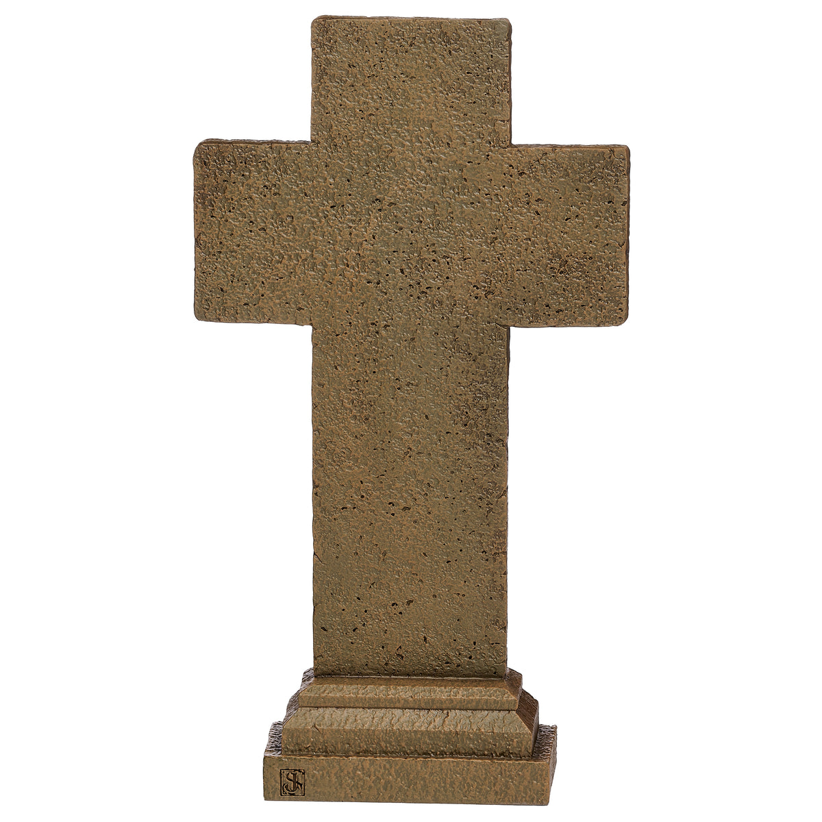 Back view of Joseph's Studio Last Supper Tabletop Cross showing the plain brown cross and stepped pedestal base