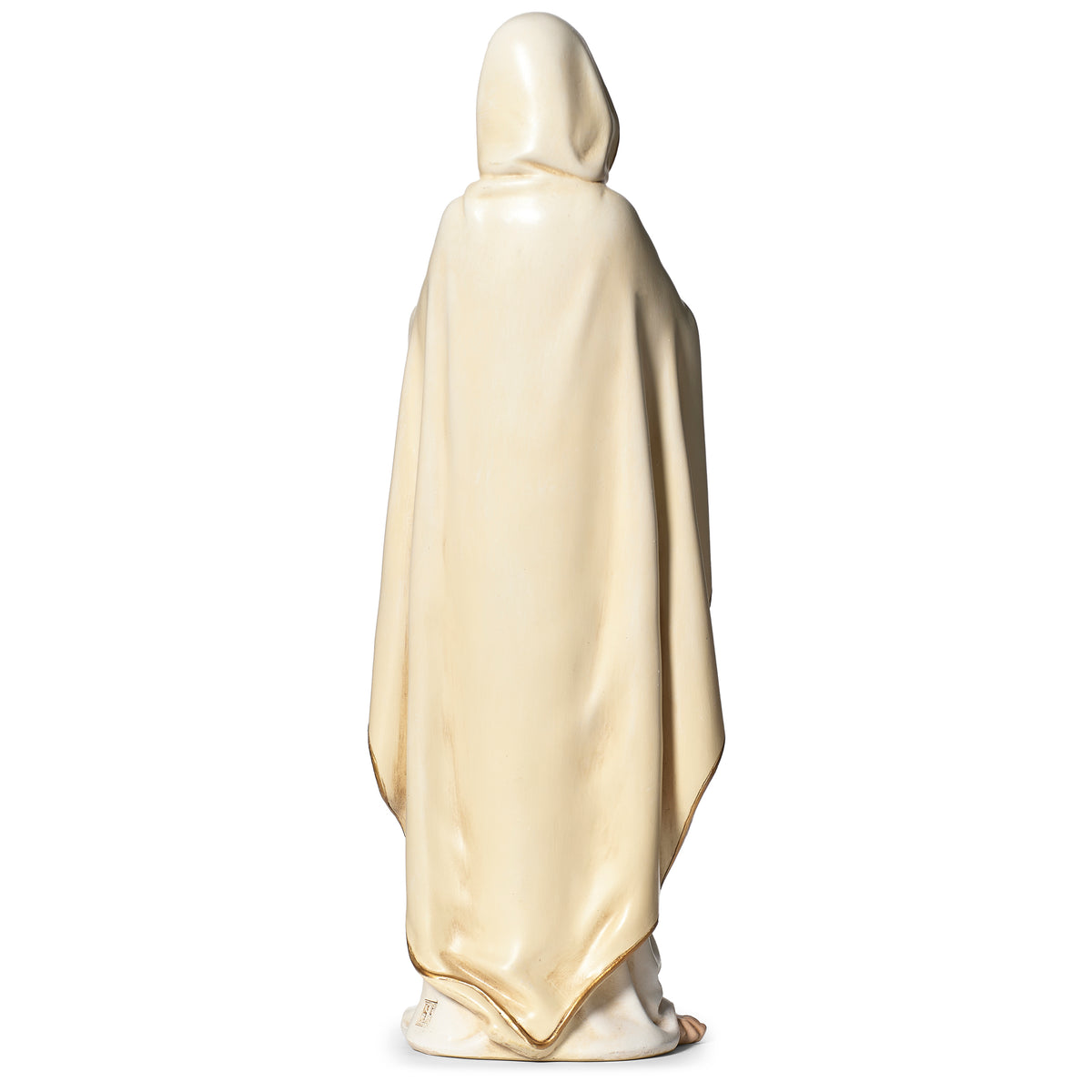 Back view of Mystical Rose Madonna figure in ivory robe