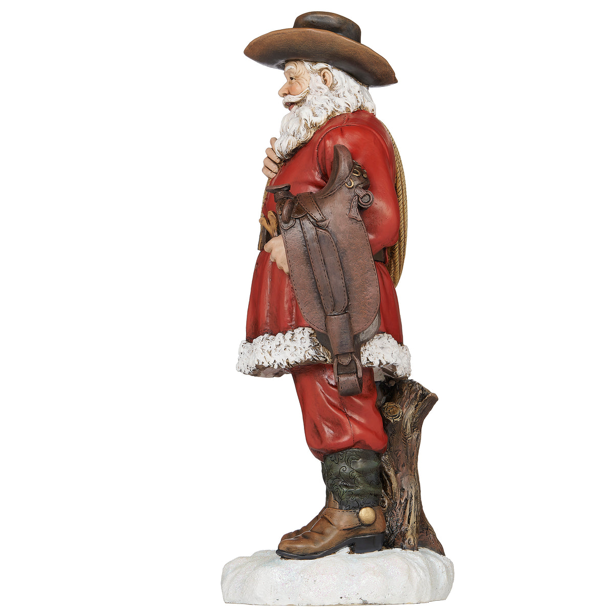 Side view of Joseph's Studio Cowboy Santa figure with hat and rope