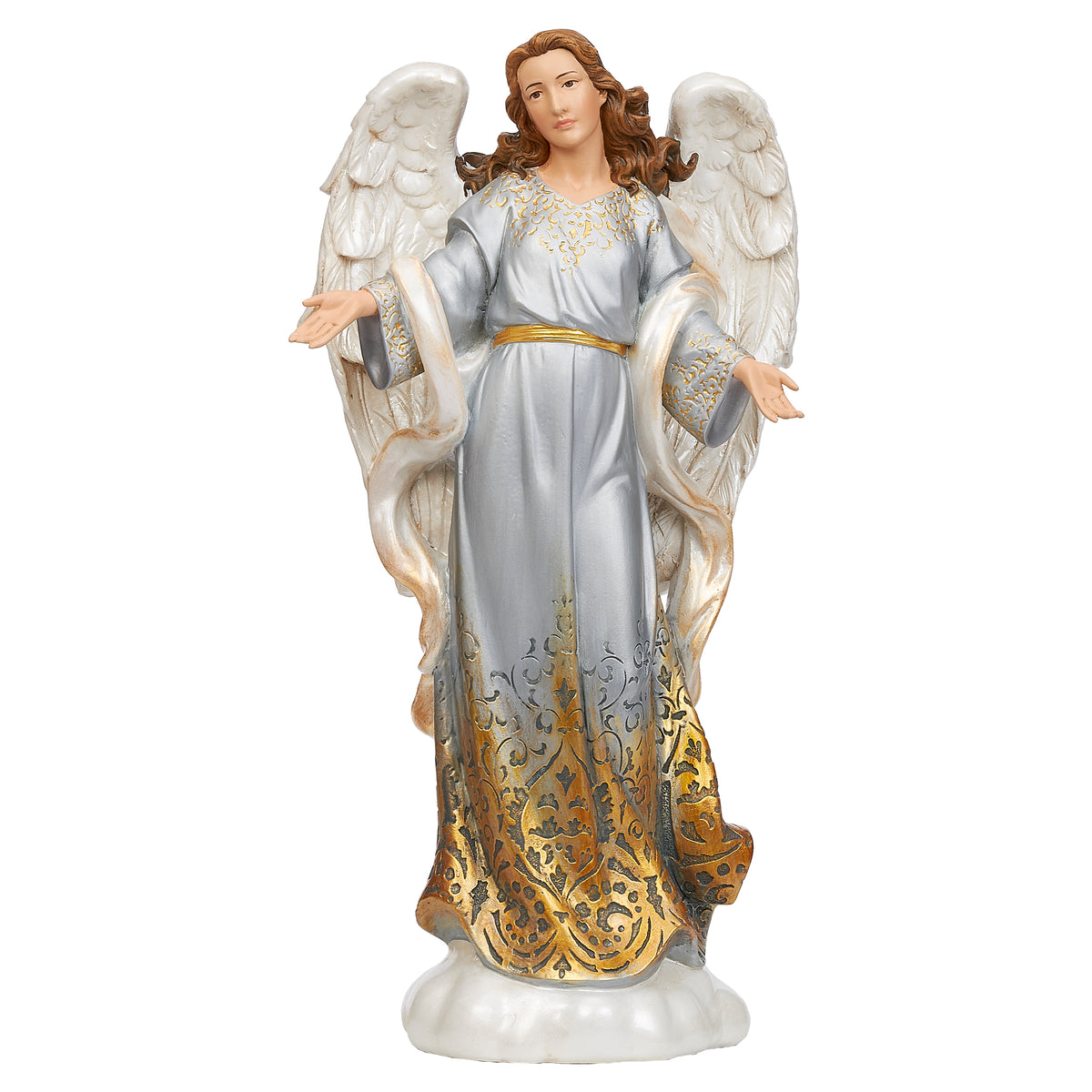 Alternate front view of Joseph's Studio Gold Ombre Angel highlighting the serene expression, open arms, feathered wings, and gold ombre finish
