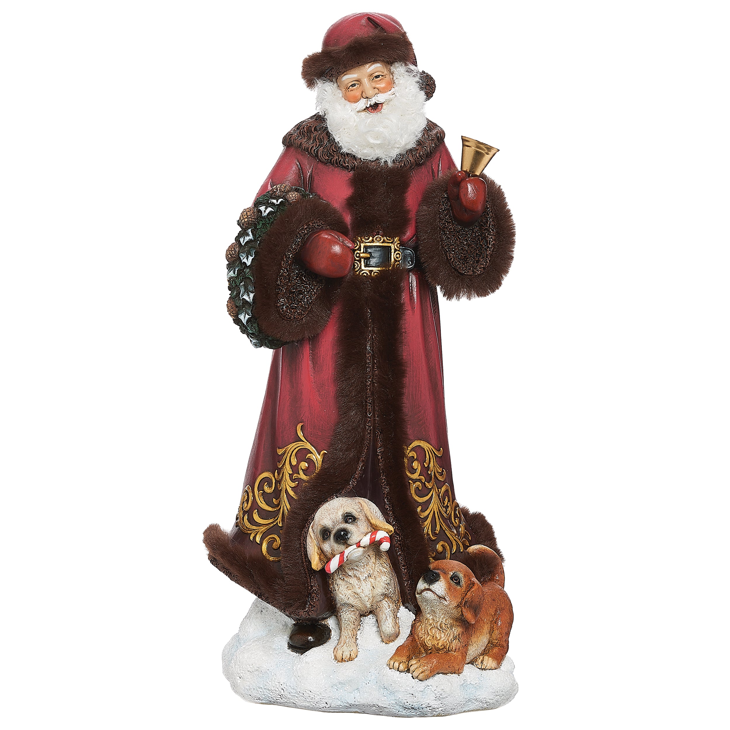 Joseph's Studio Santa with Puppies & Brown Faux Fur Figure