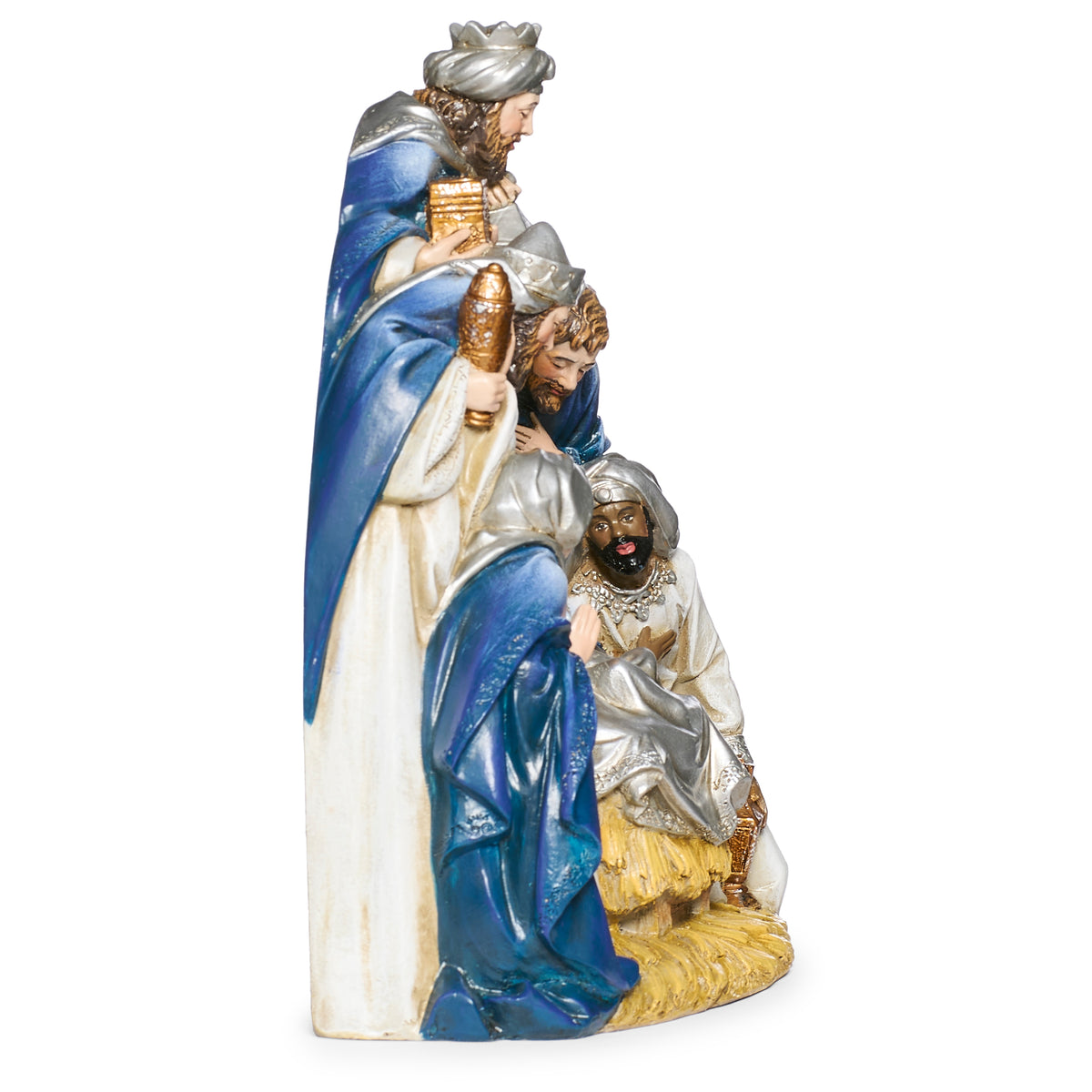 Opposite side view of Joseph's Studio Lighted Nativity Arch Figure showing the sculpted Kings and Holy Family from the side
