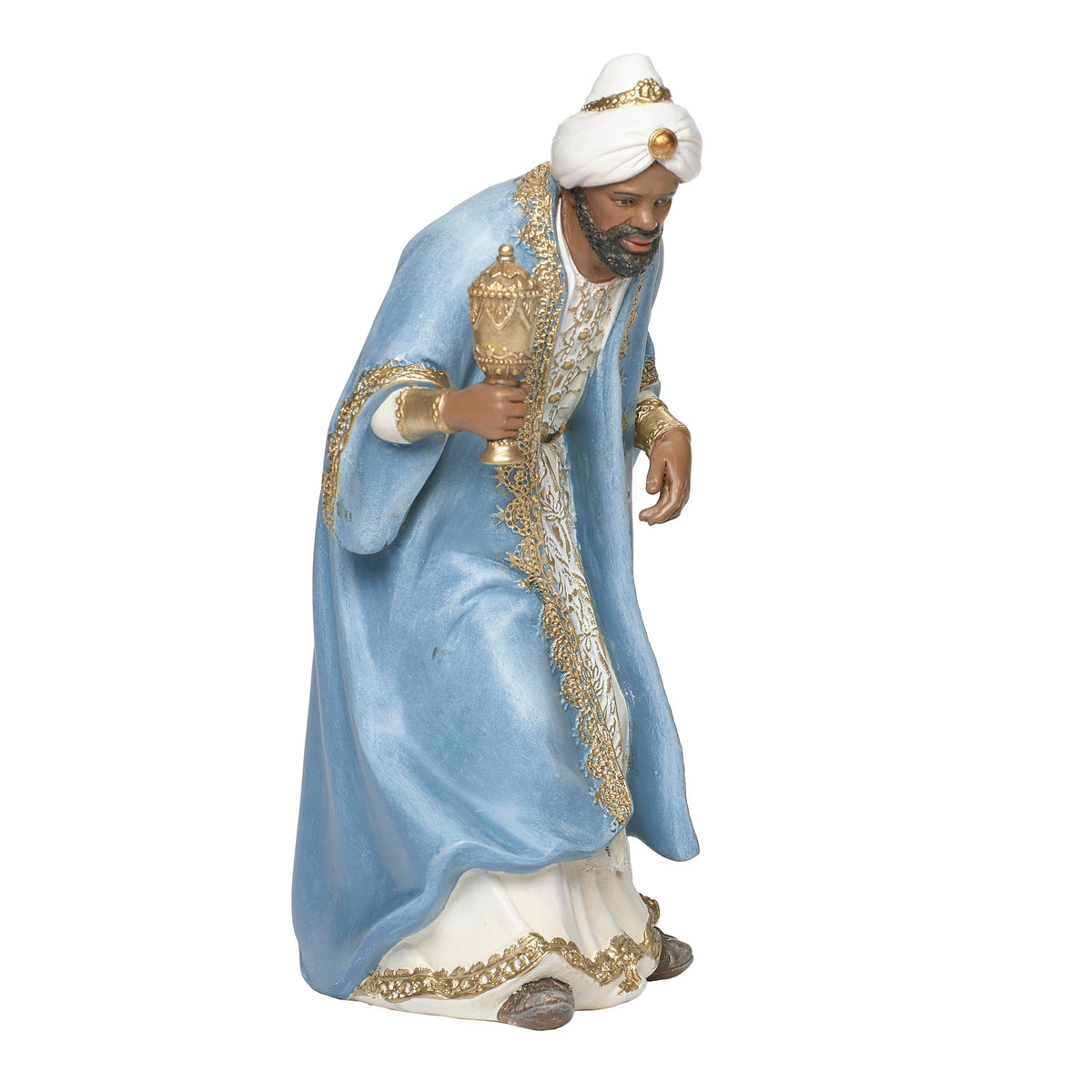 Alternate view of standing king from Joseph’s Studio White & Blue Nativity Set showing the detailed robe and crown