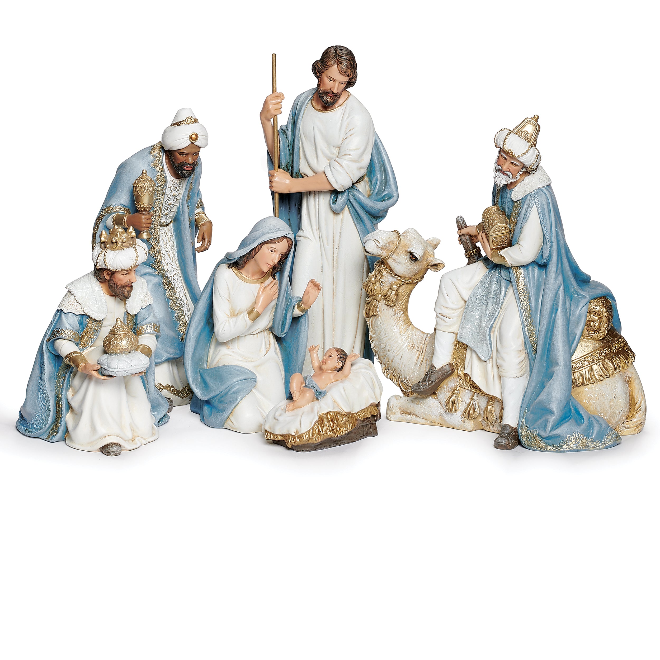 Joseph’s Studio White & Blue Nativity with King on Camel Set