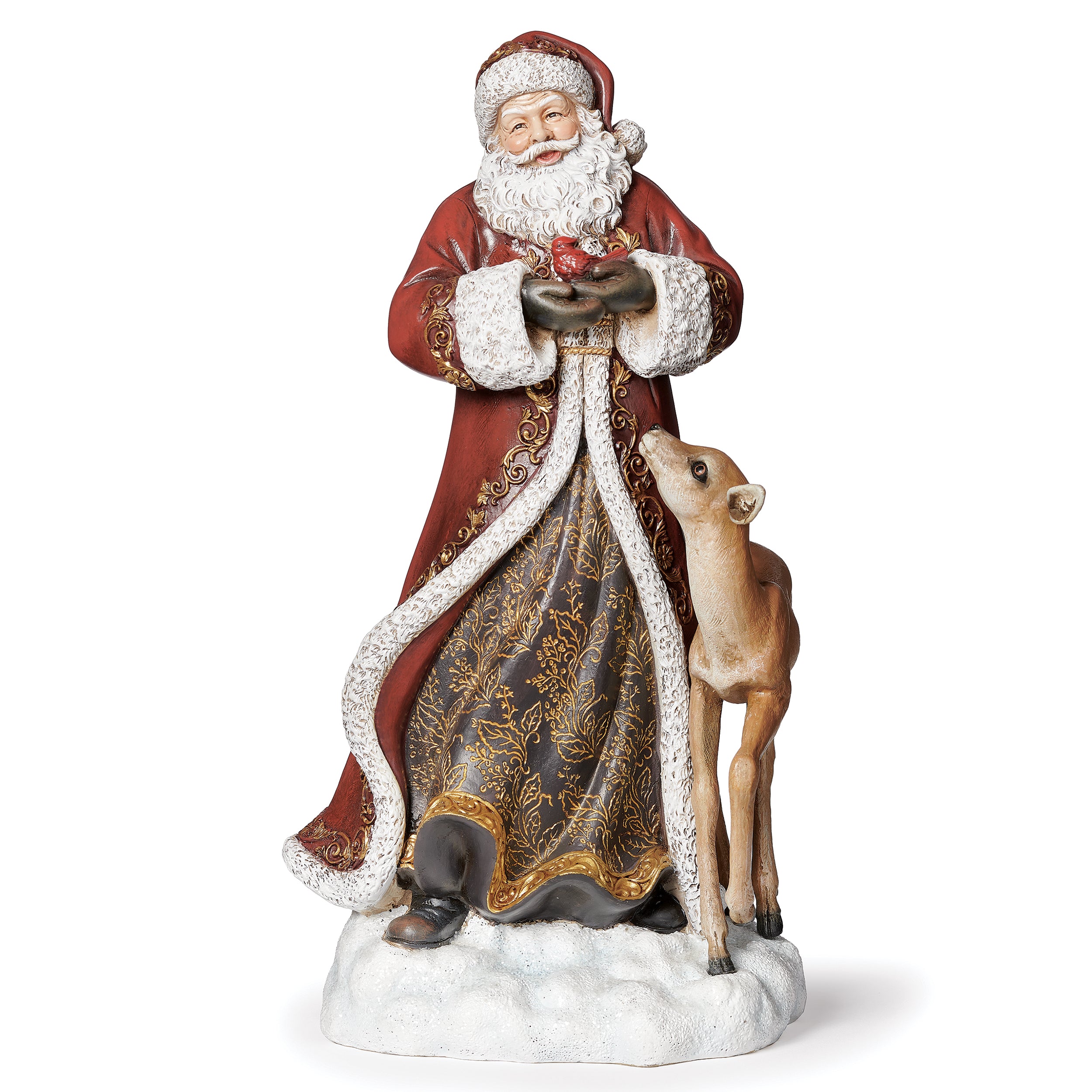 Joseph's Studio Santa with Cardinal & Deer Statue