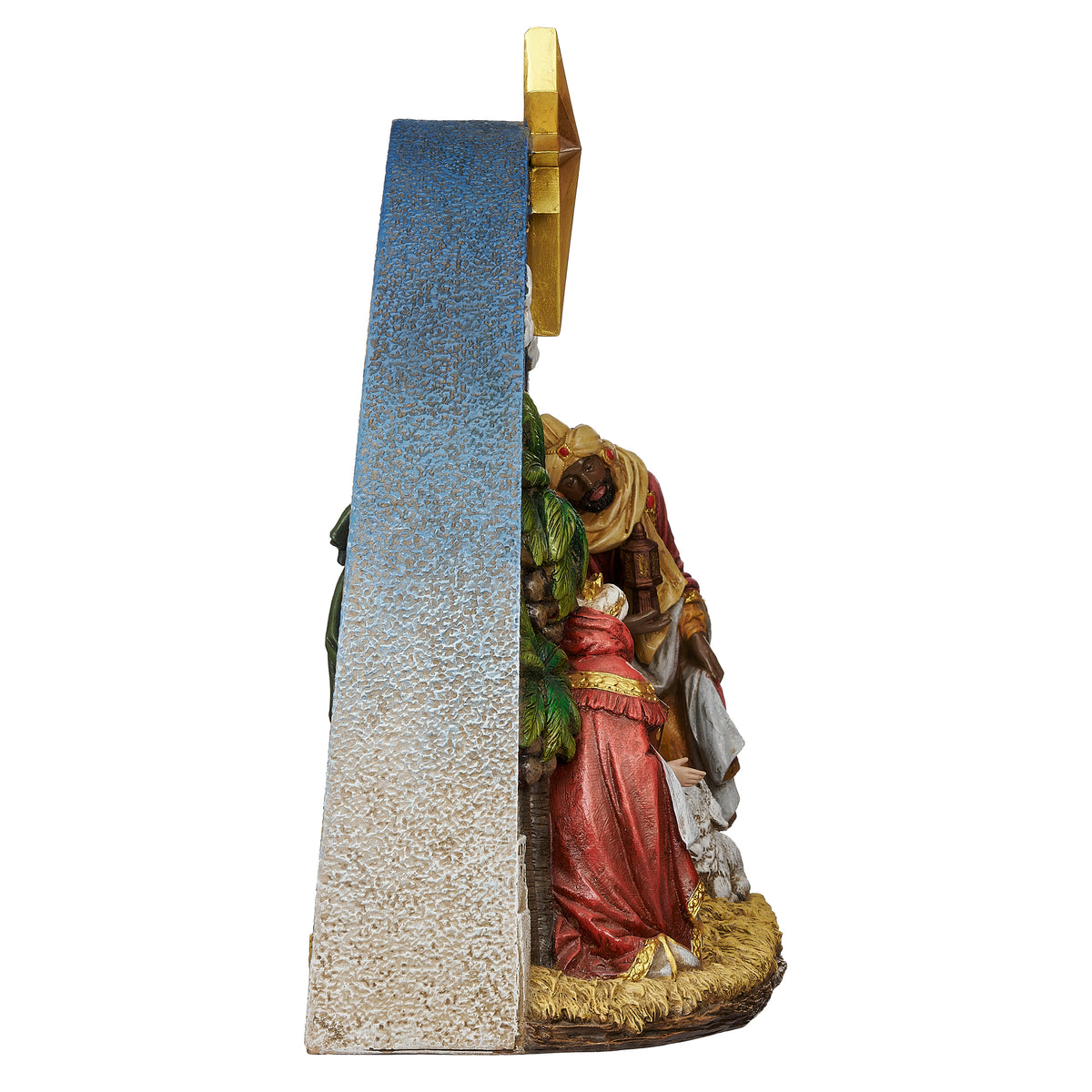 Opposite side view of Joseph's Studio Lighted Nativity Scene showing the sculpted figures, star-topped arch, and layered scene
