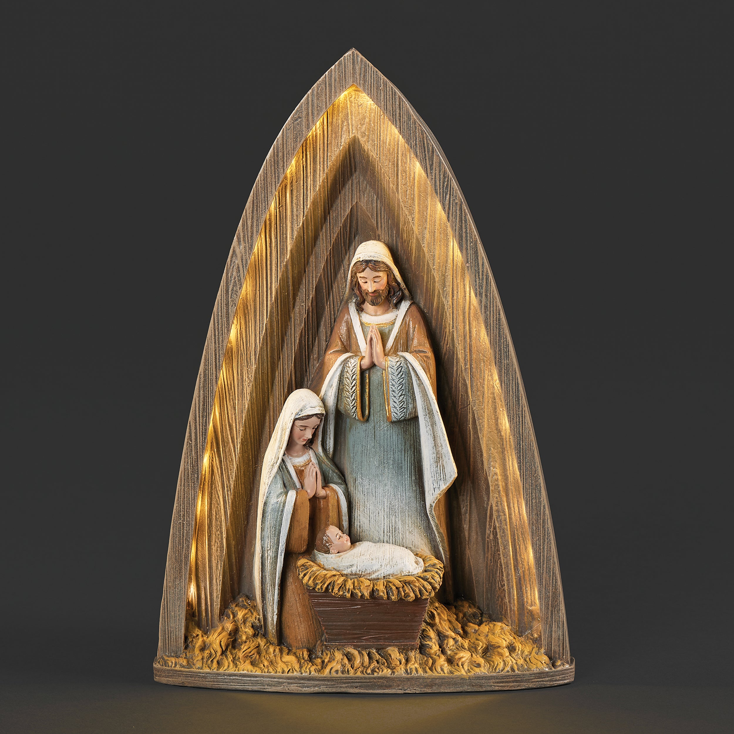 Joseph's Studio Lighted Layered Holy Family Under Arch