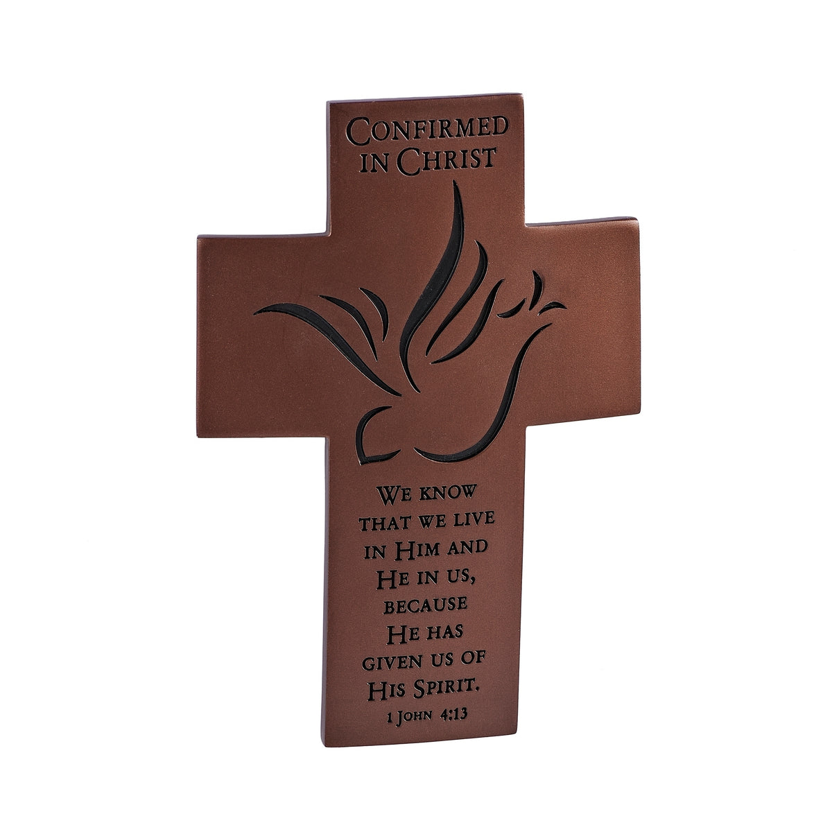 Confirmation wall cross with dove design and Confirmed in Christ inscription