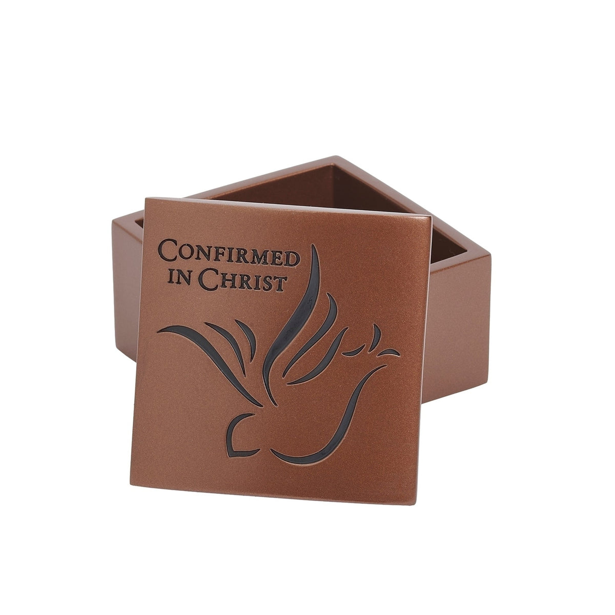 Confirmation keepsake box with dove design shown open