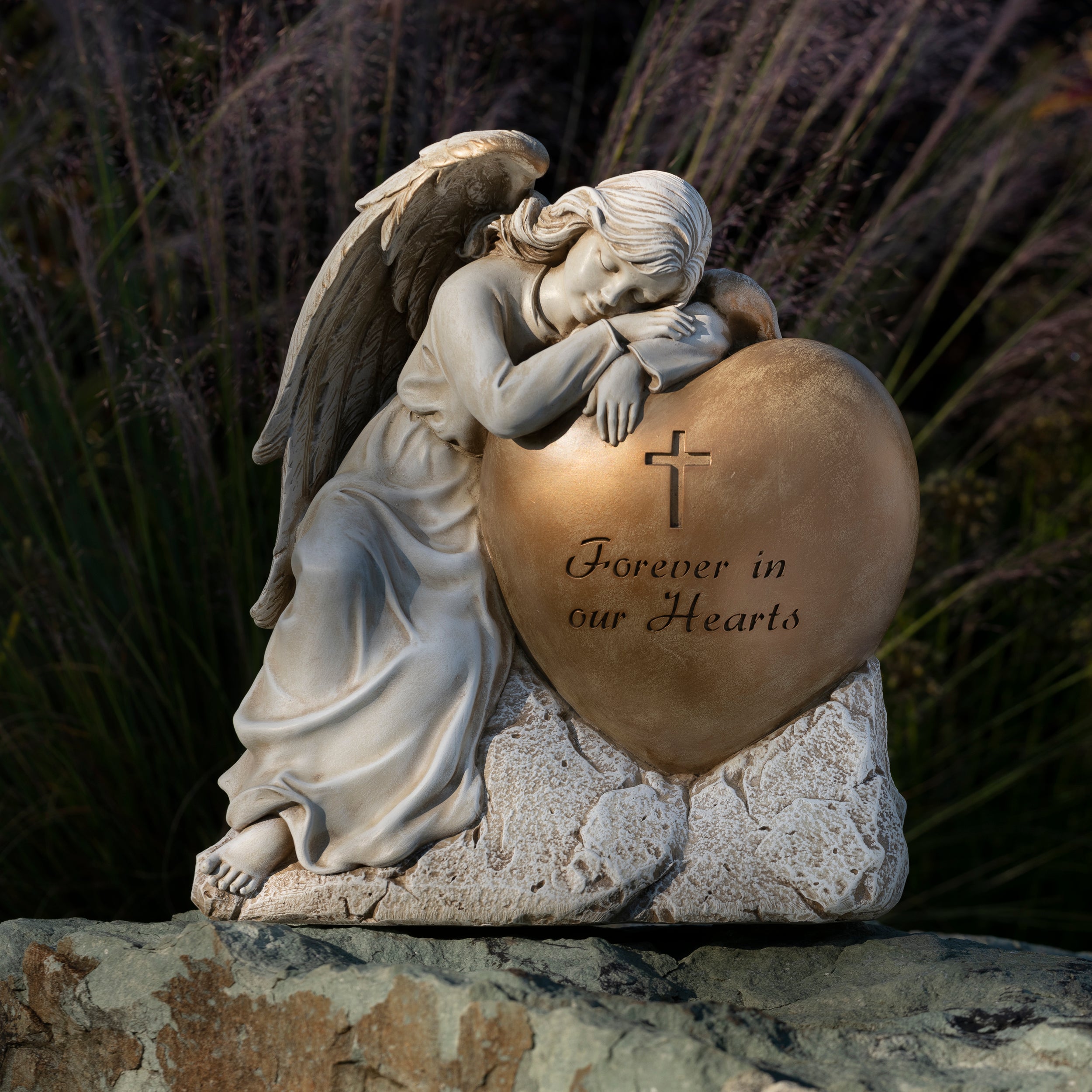 Joseph's Studio Memorial Angel with Gold Heart Garden Statue
