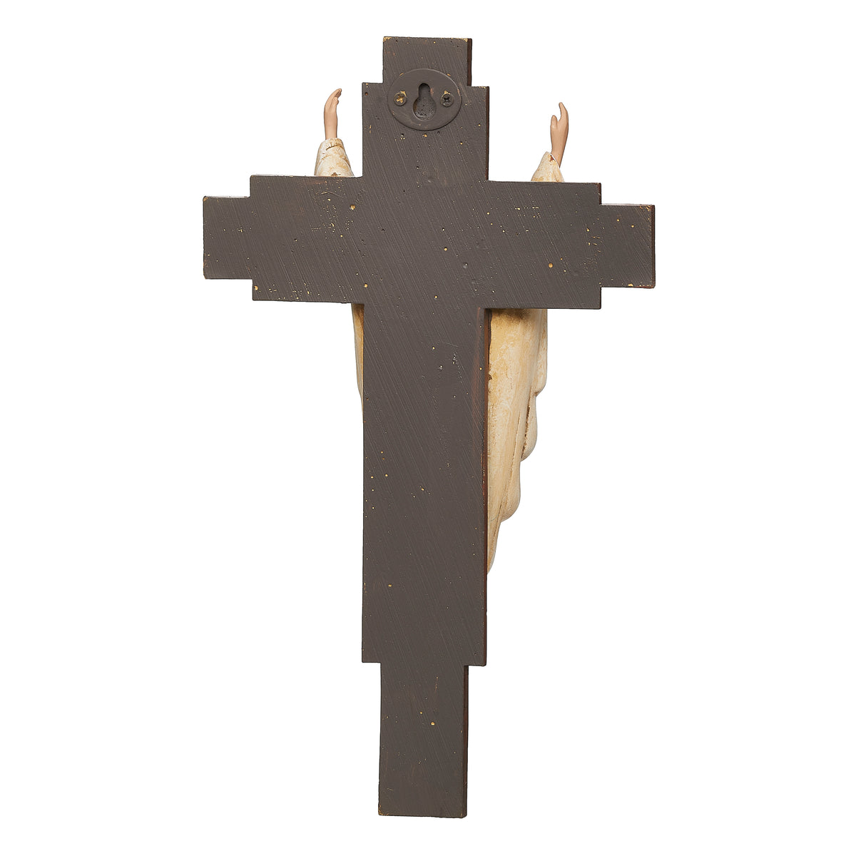 Back view of Joseph's Studio "He Is Risen" Crucifix showing the plain dark reverse of the cross