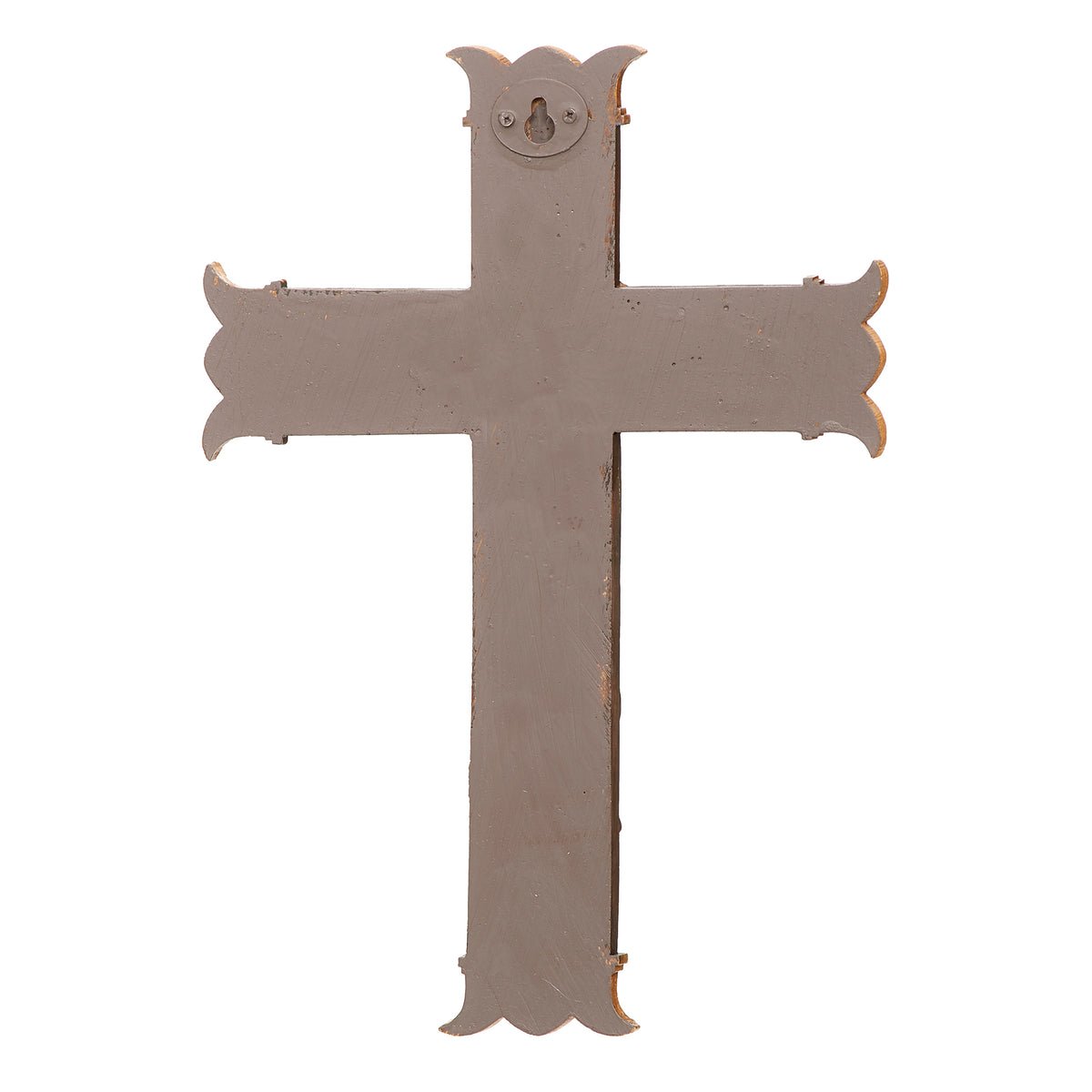 Back view of Joseph's Studio Holy Trinity Crucifix showing the plain brown reverse of the cross