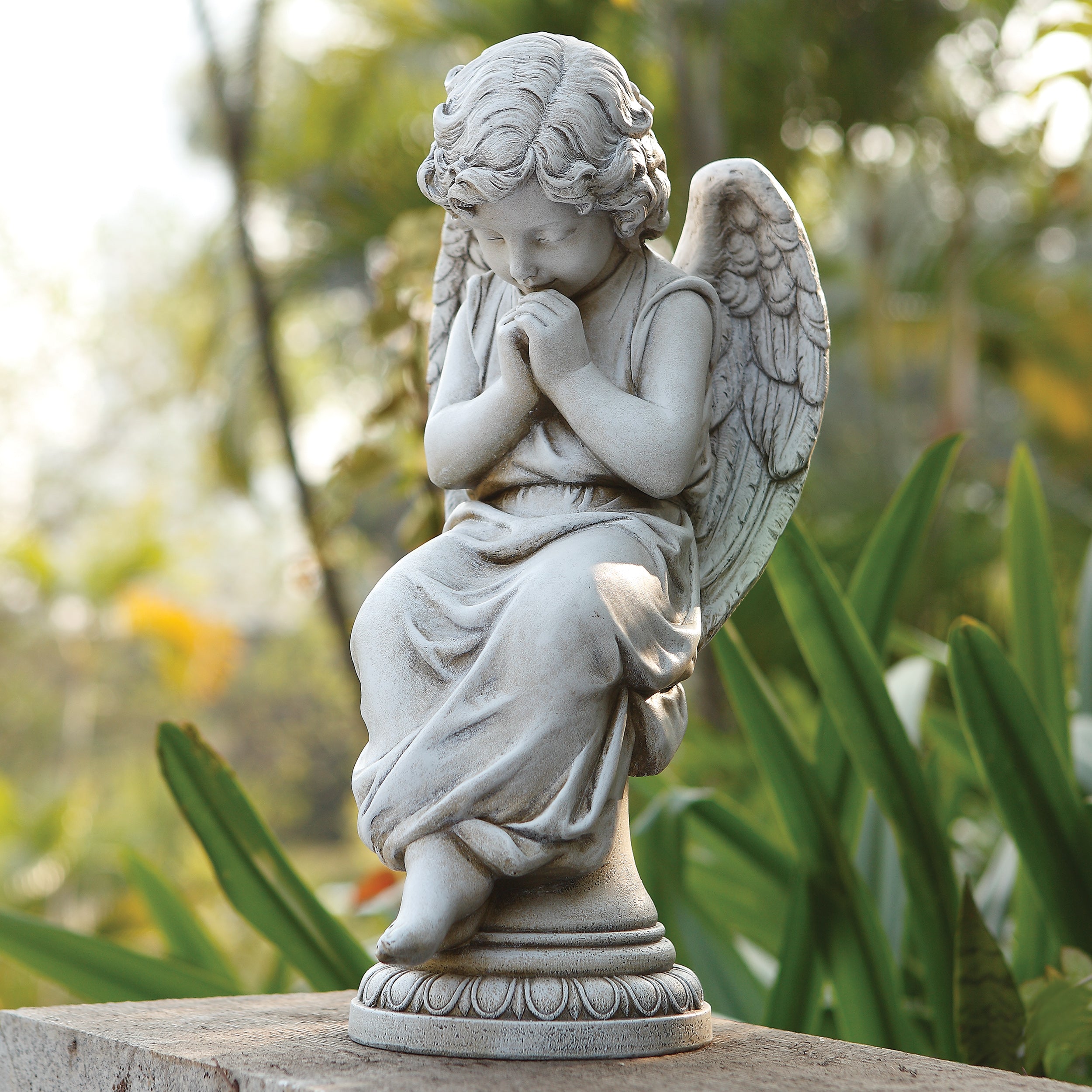 Joseph's Studio Seated Angel on Pedestal Garden Statue