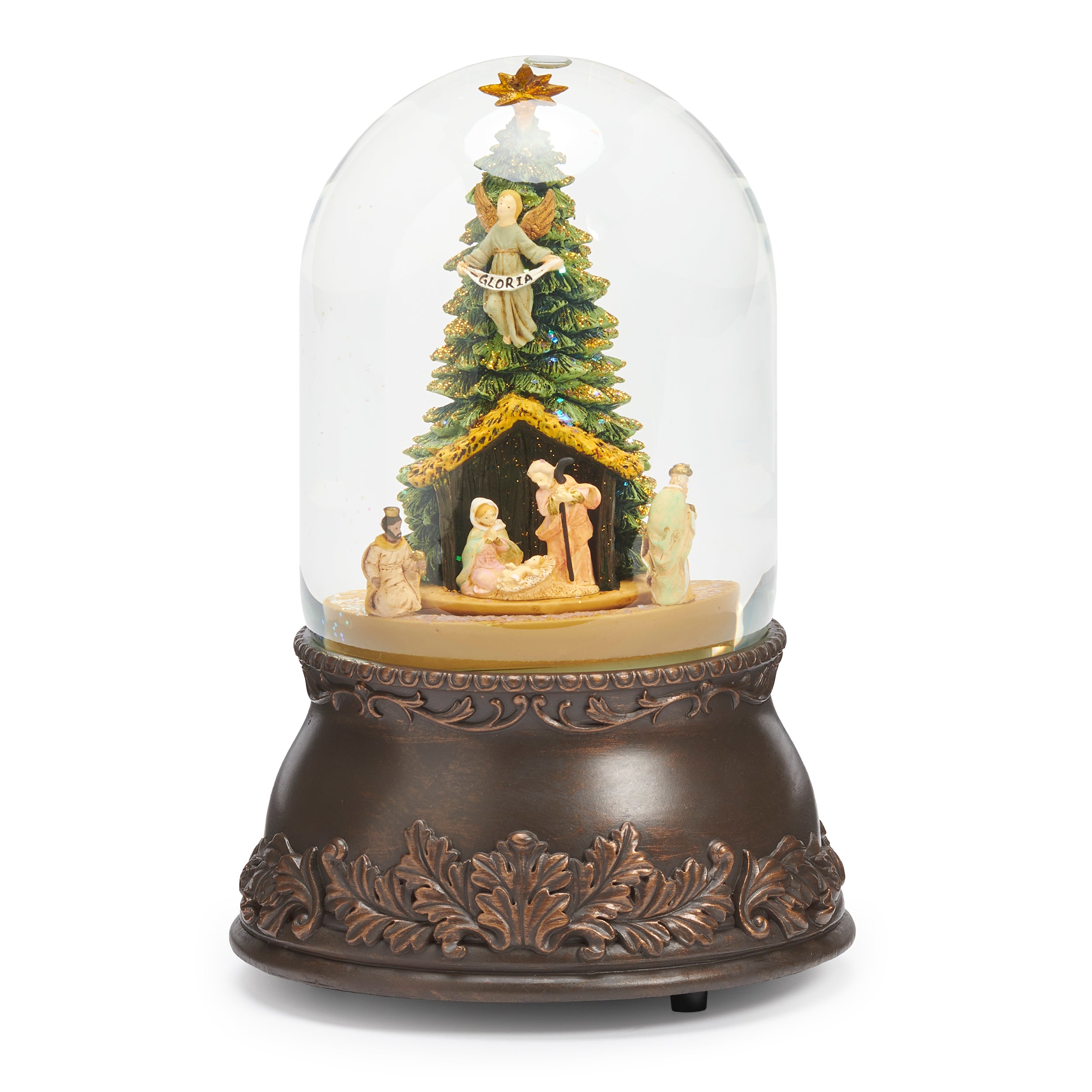 Fontanini Nativity & Tree Rotating Musical Glitterdome - "O Little Town of Bethlehem" Tune