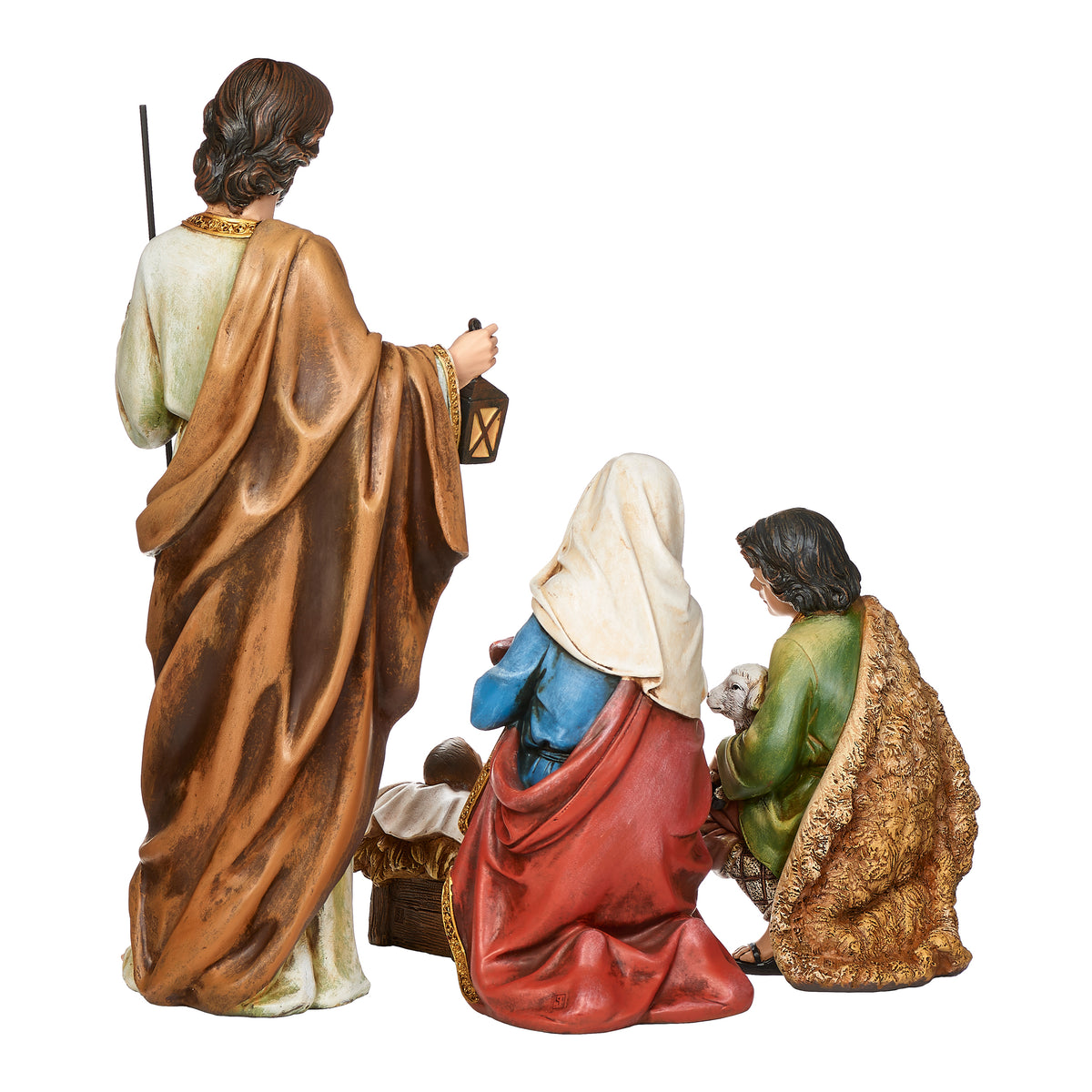 Rear angled view of Joseph's Studio Earth Toned Nativity Set showing the flowing robes and sculpted details from behind