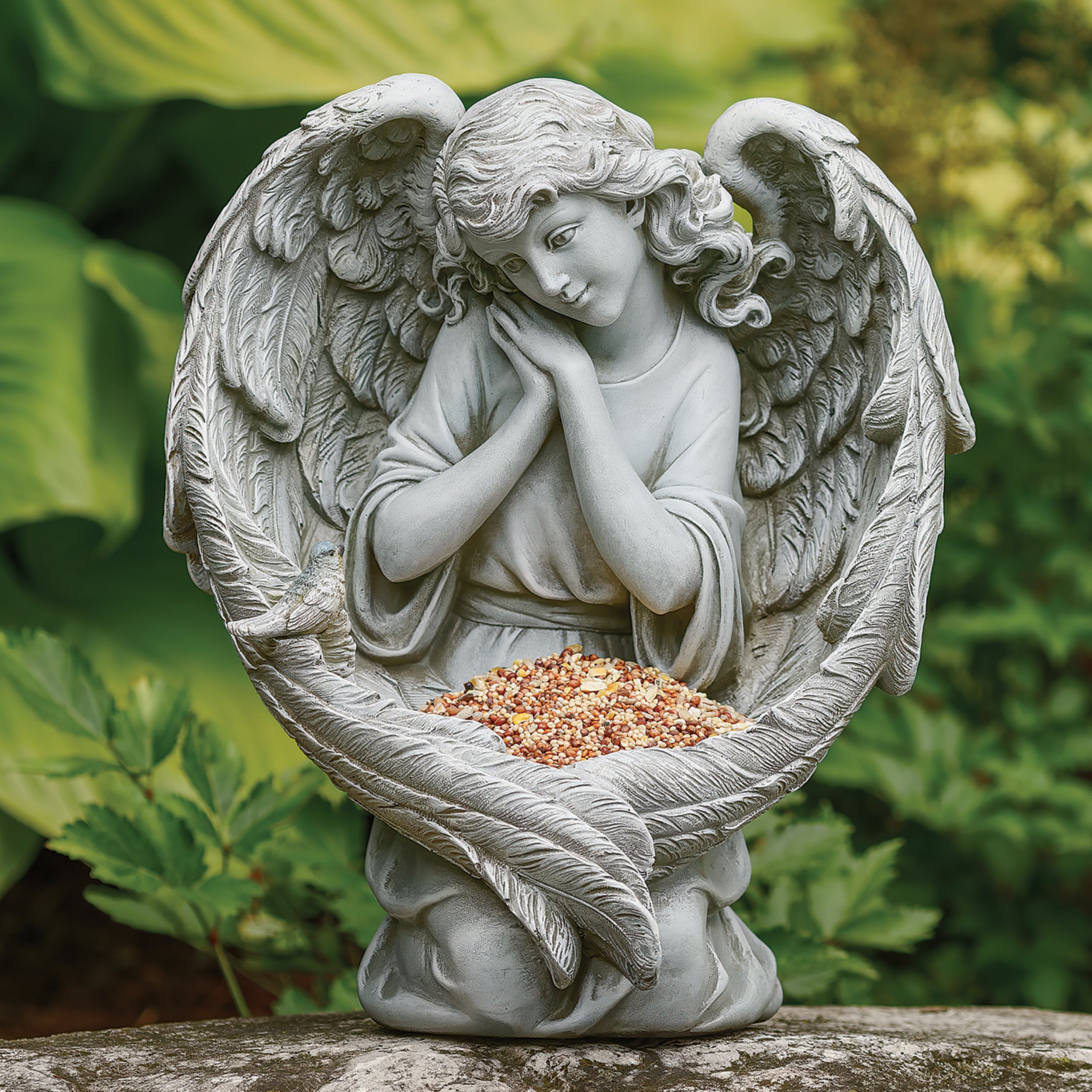 Joseph's Studio Kneeling Angel Bird Feeder Garden Statue