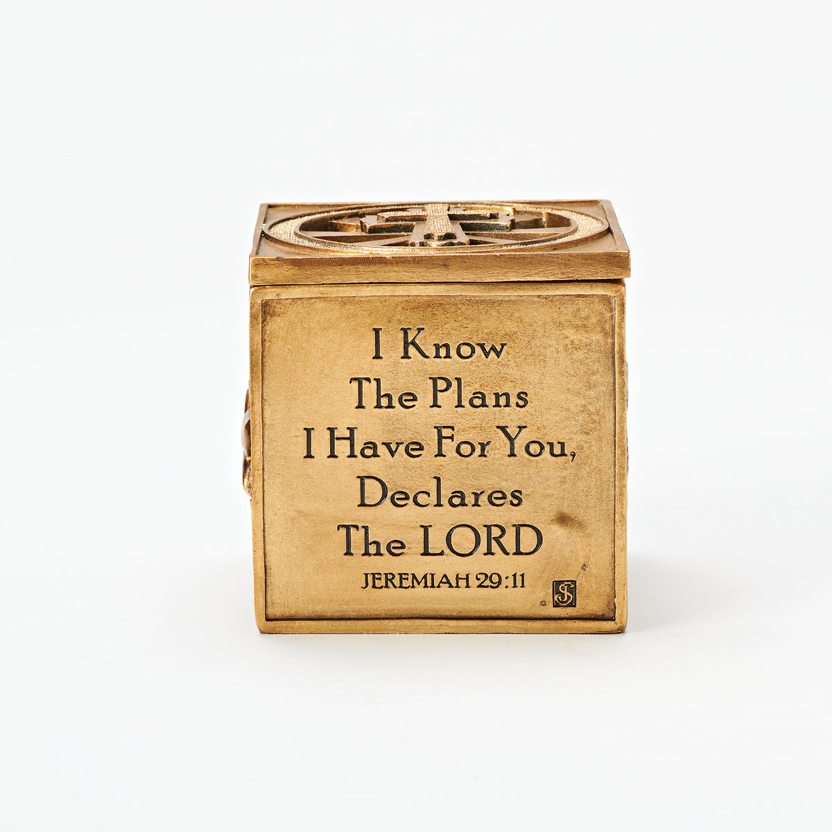 Front view of Joseph's Studio Multi-Sacraments Keepsake Box showing the Scripture inscription "I know the plans I have for you, declares the Lord"