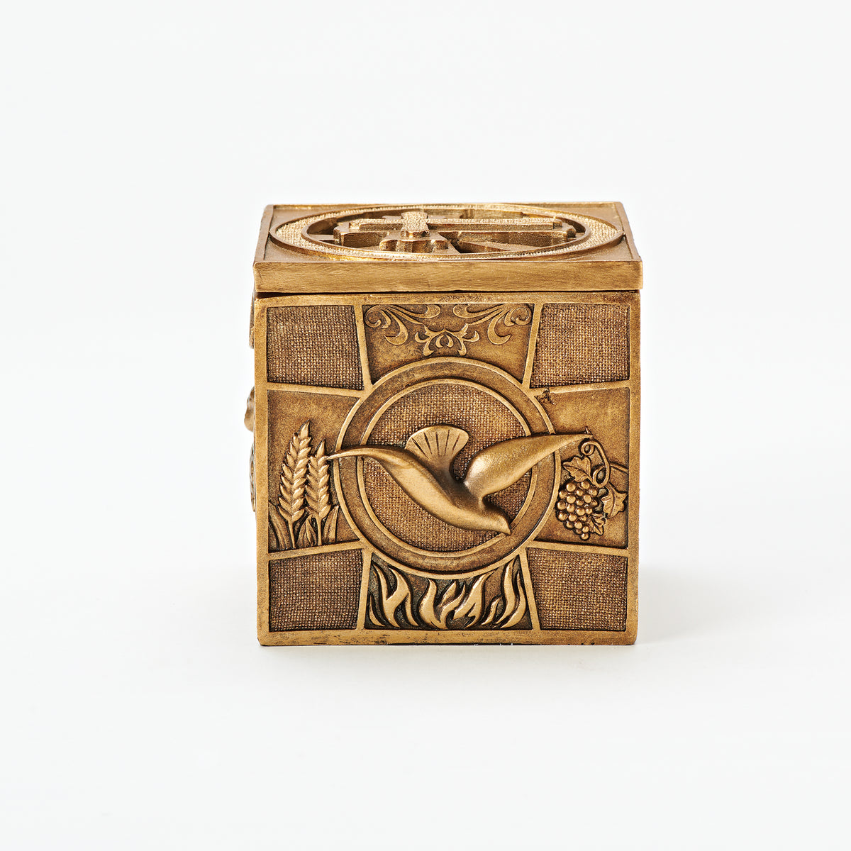 Side view of Joseph's Studio Multi-Sacraments Keepsake Box featuring a dove and baptism-inspired relief design