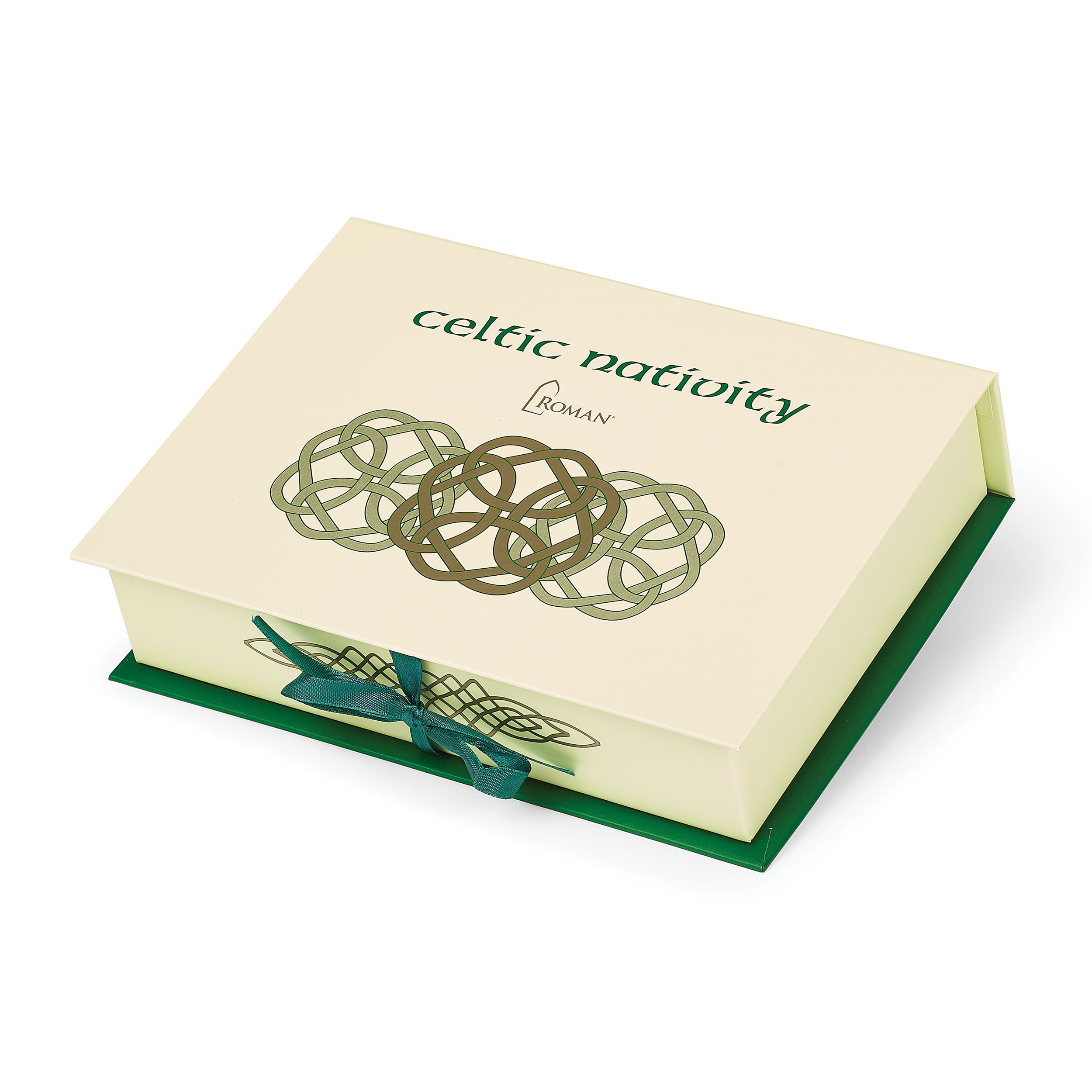 Book-like nativity case with "Celtic Nativity" text on a white background