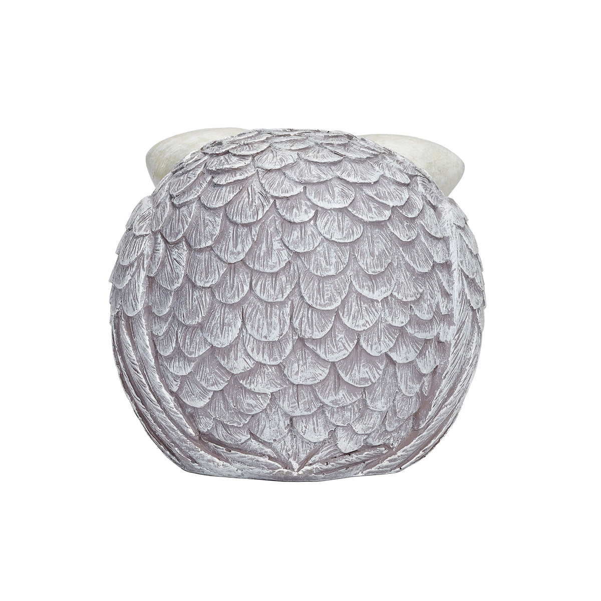 Back view of Pudgy Pals Owl Garden Statue showing the rounded body and layered feather pattern