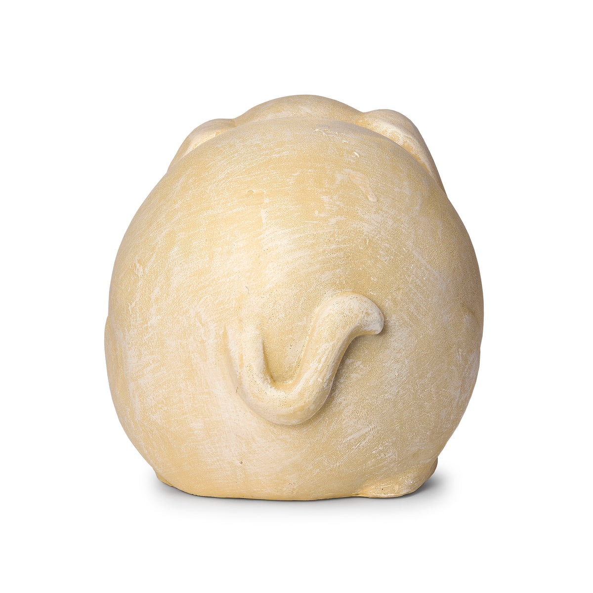 Back view of Pudgy Pals Dog Garden Statue showing the rounded shape and curled tail detail