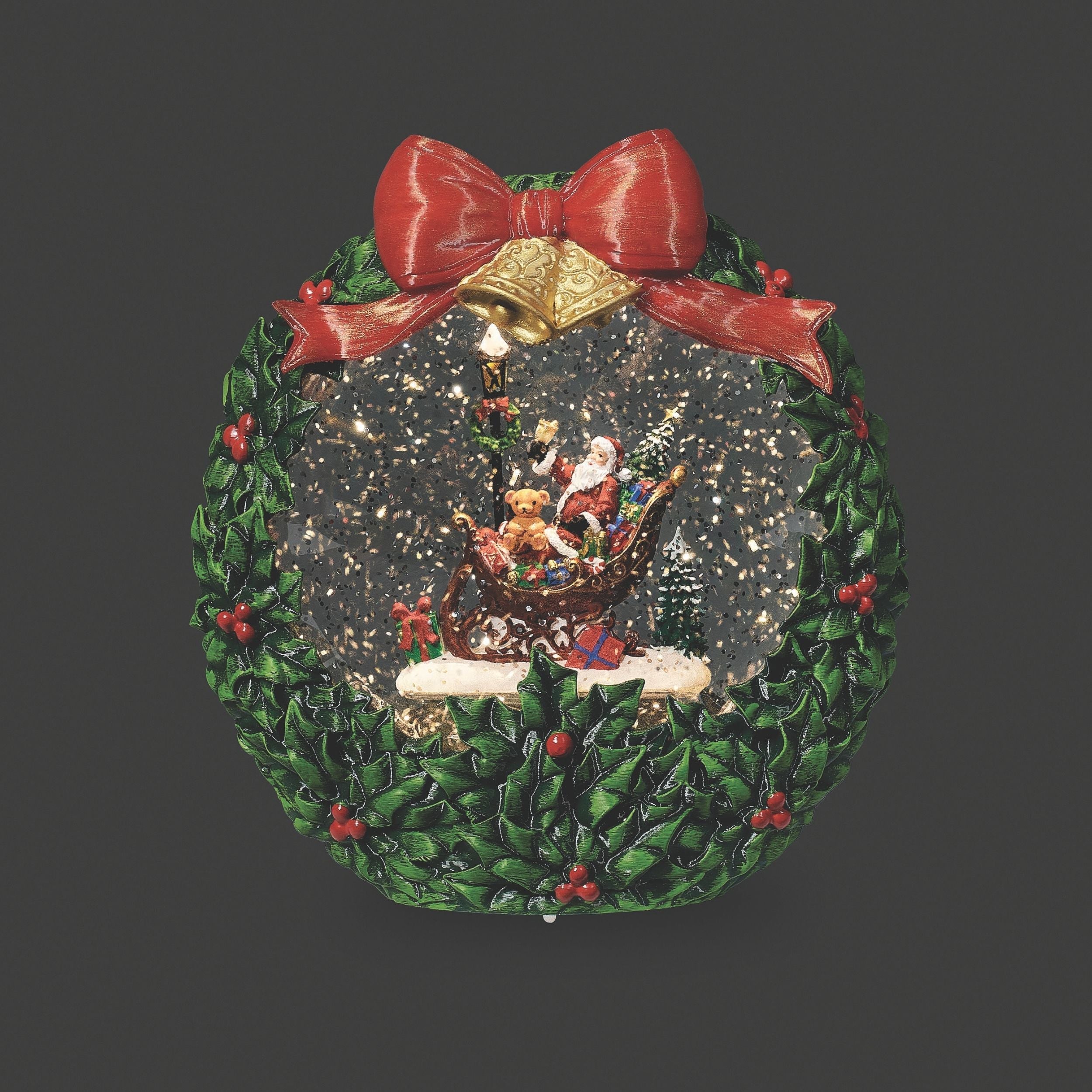 Confetti Lites Lighted Swirl Wreath with Santa in Sleigh