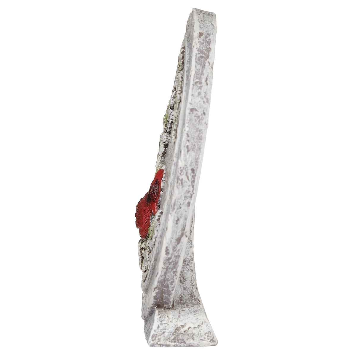 Opposite side view of A Visitor from Heaven Cardinal Memorial Plaque showing the sculpted profile and red cardinal accent