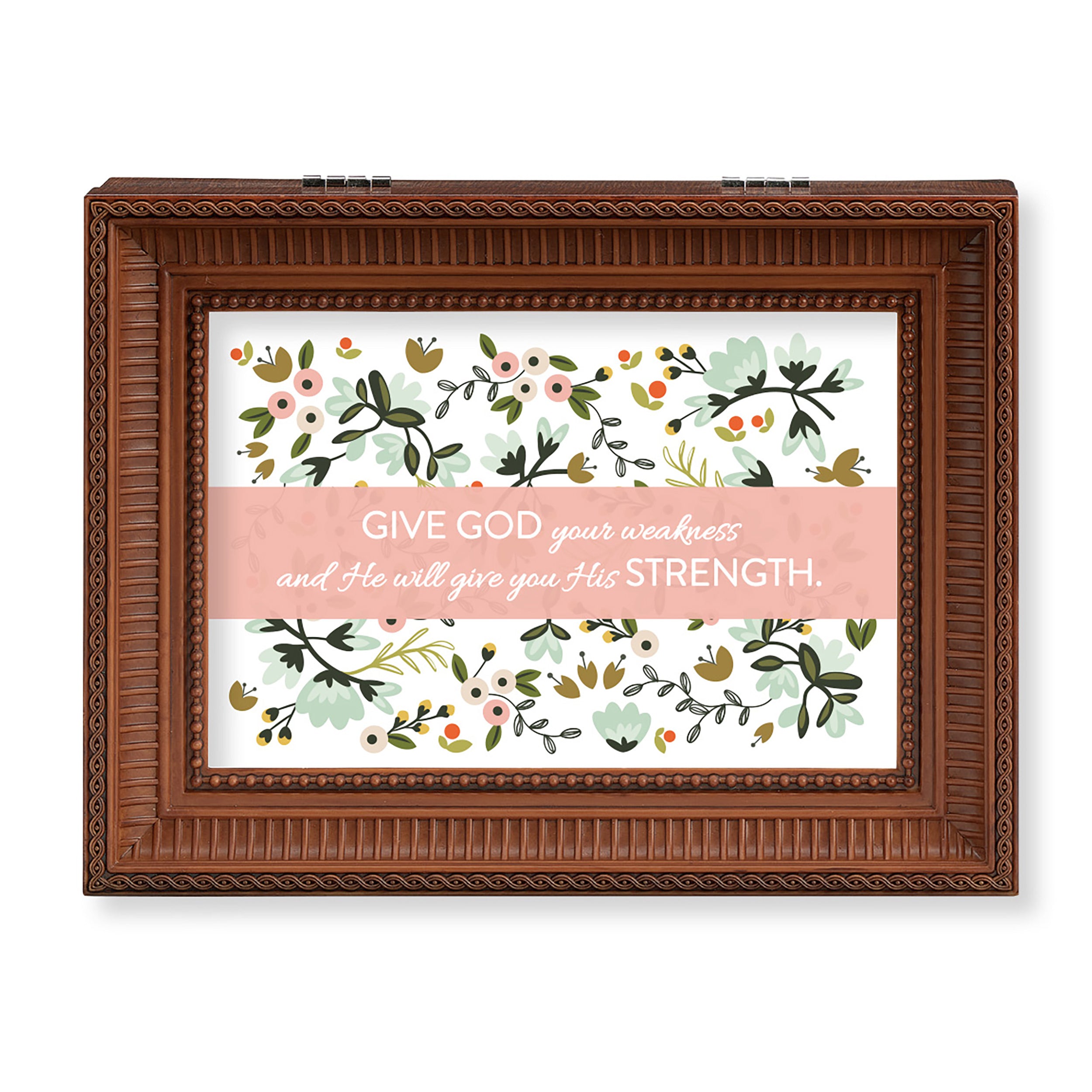 God’s Strength Brown Floral Print Music Box- "How Great Thou Art" Tune