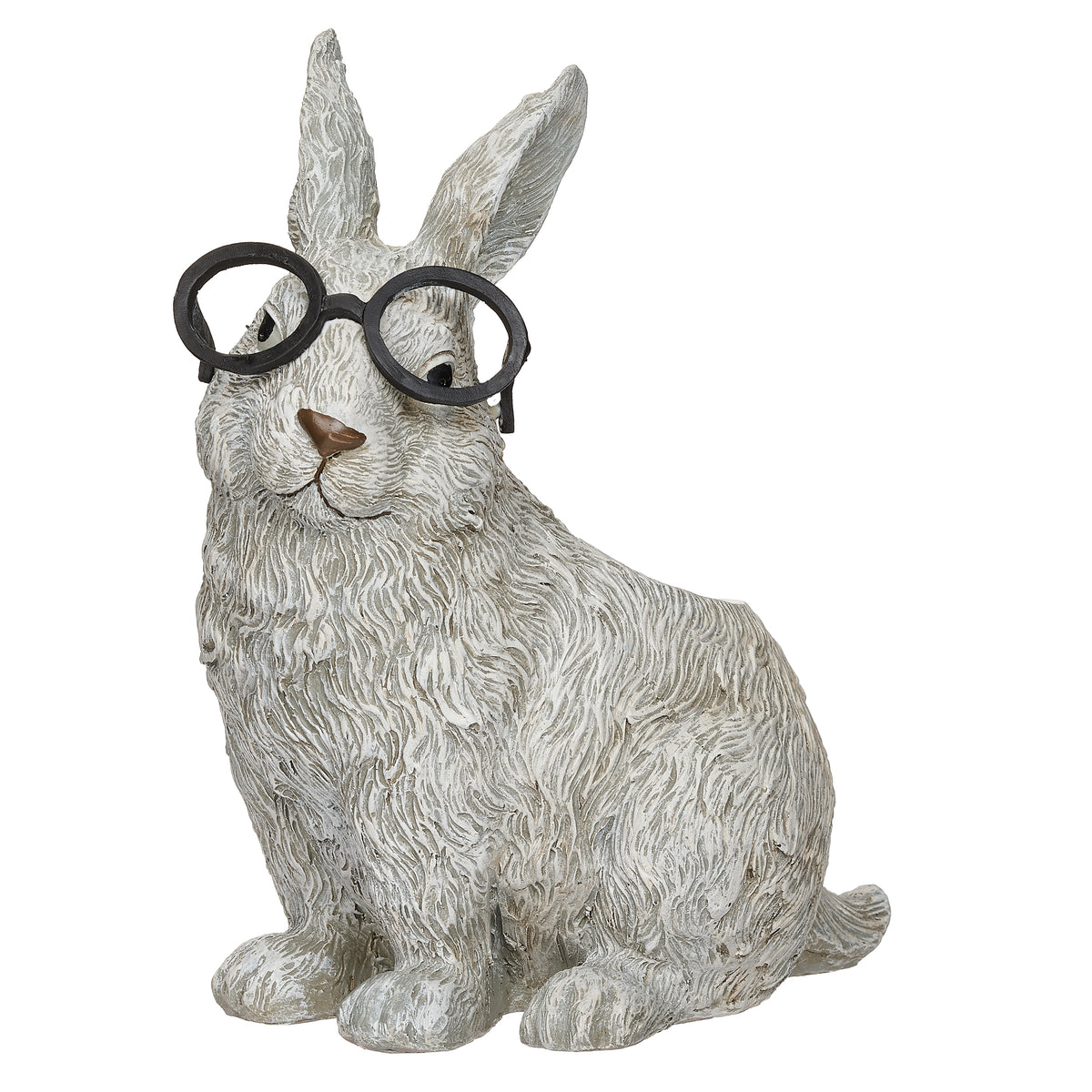 Front view of Pudgy Pals Rabbit with Glasses Planter showing the oversized glasses, upright ears, and textured gray fur