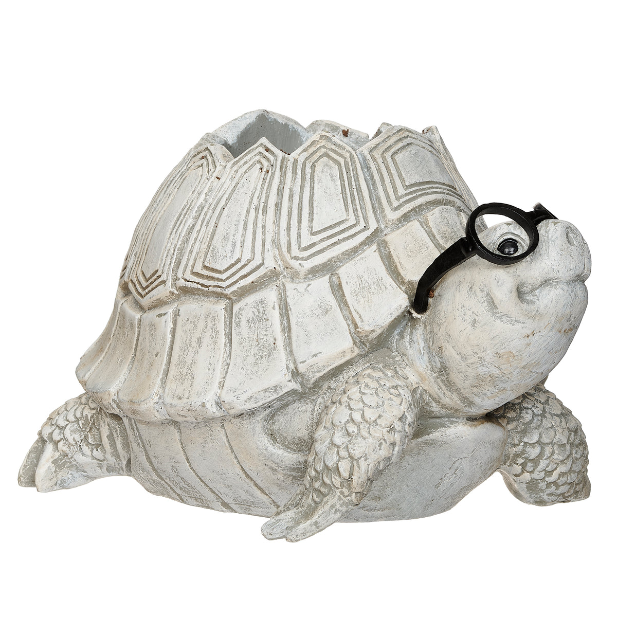 Alternate front angled view of Pudgy Pals Turtle with Glasses Planter showing the oversized glasses and detailed shell