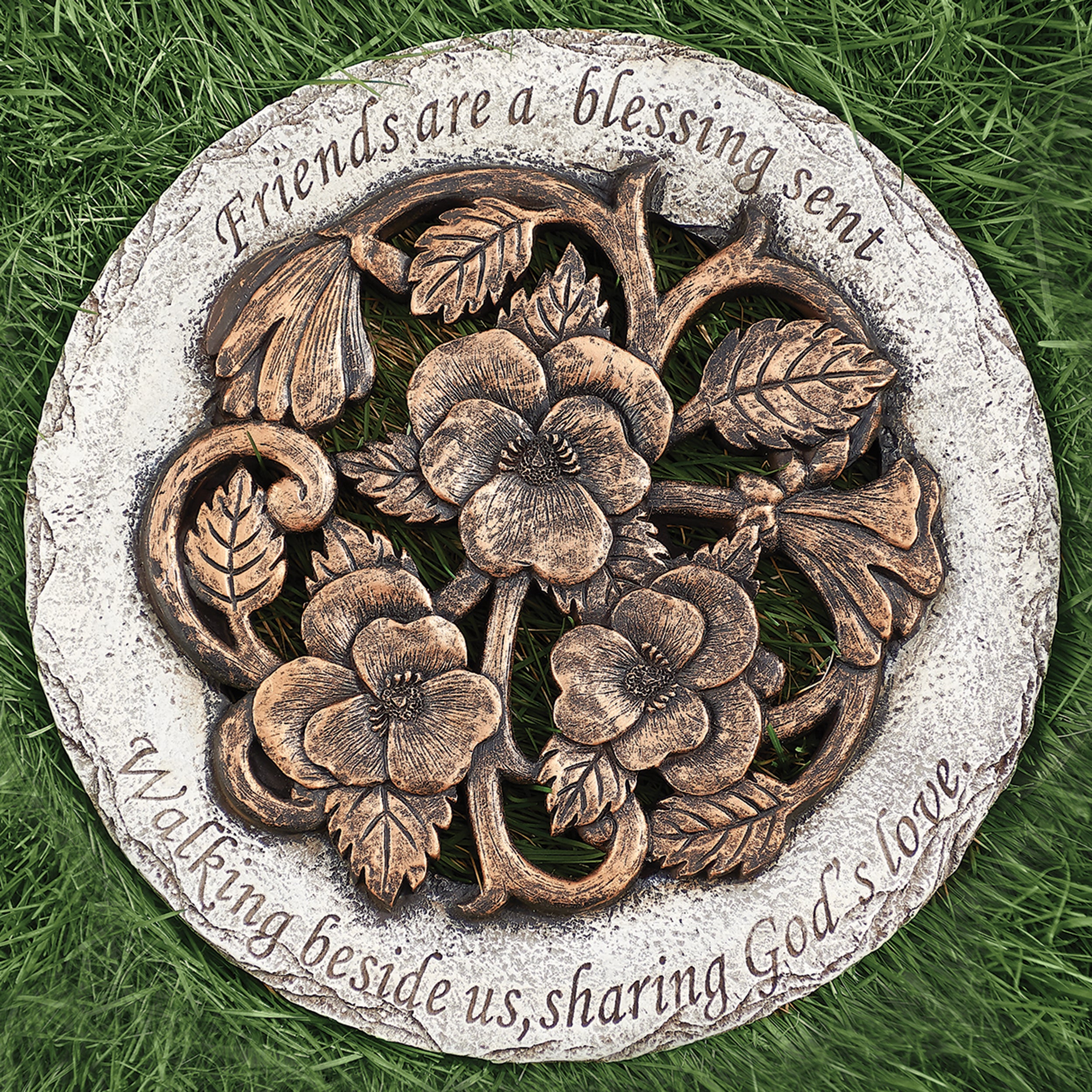 Garden Stepping Stone with Embossed Verse & Bronze Finish