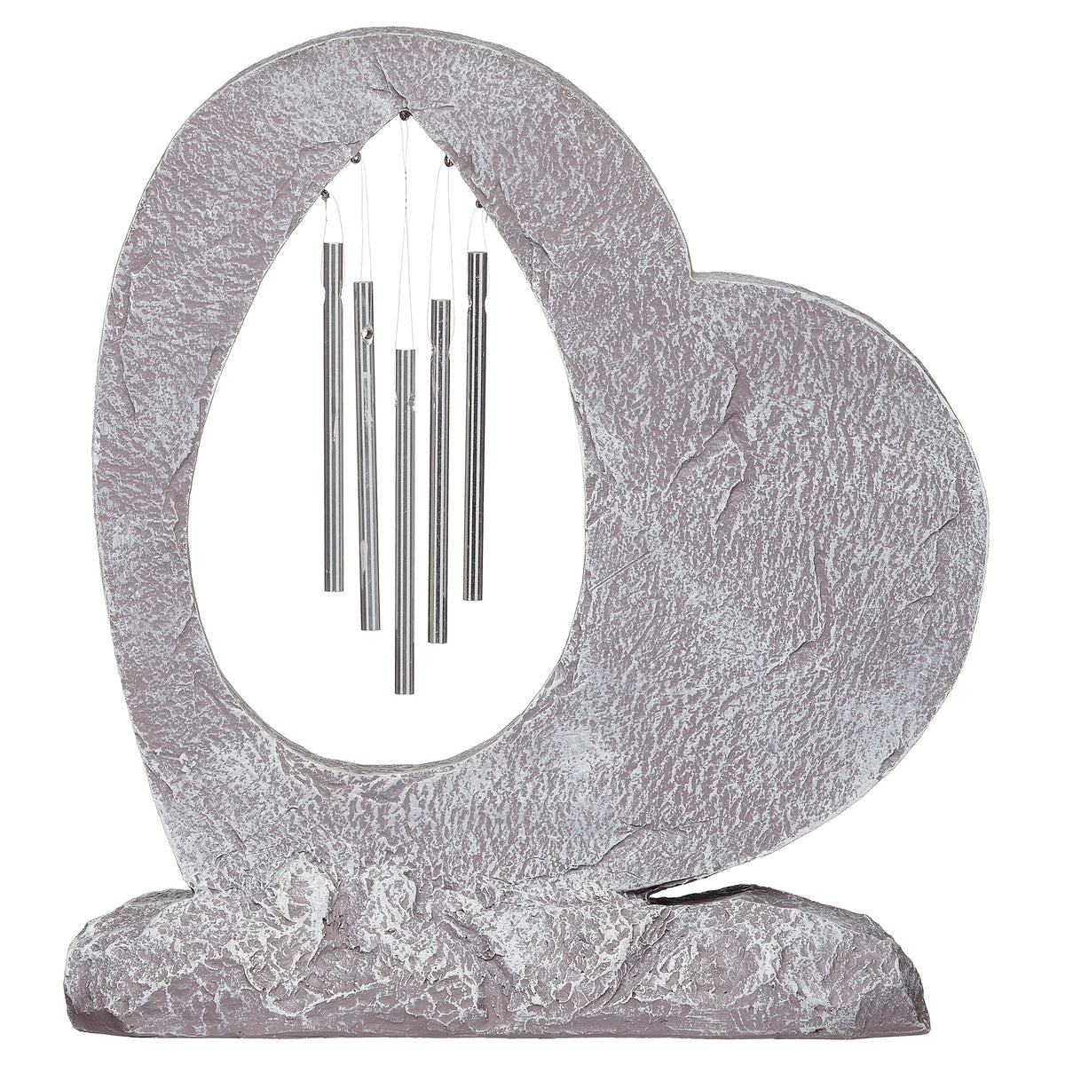 Back view of "Gone but Not Forgotten" Memorial Wind Chime showing the heart-shaped frame and suspended silver chimes