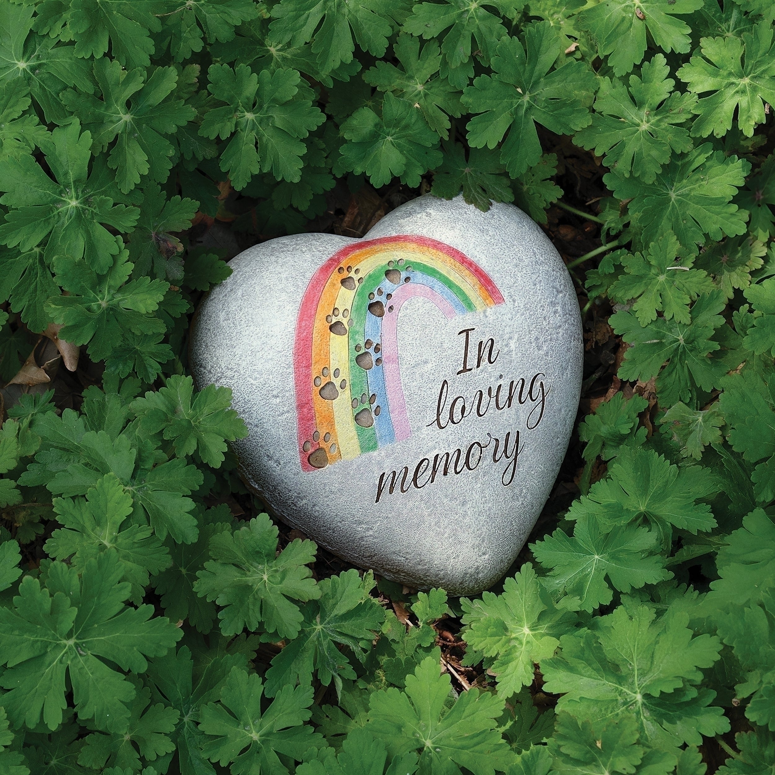 Rainbow Bridge Paw Print Heart Memorial Stone