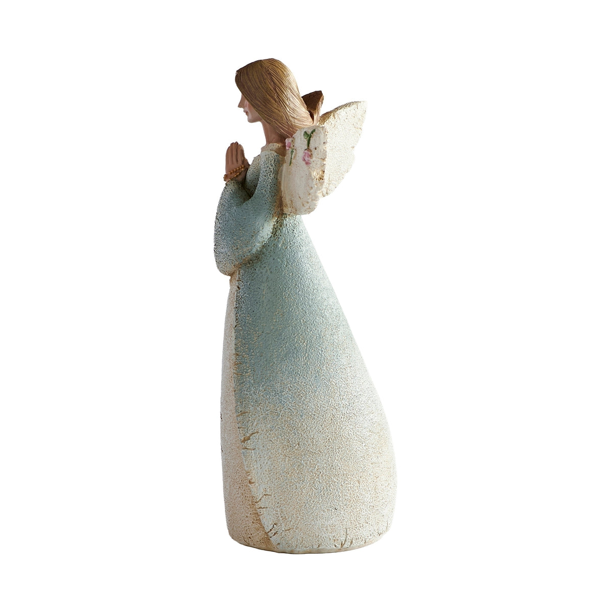 Side view of Karen Hahn Hail Mary Angel showing sculpted wings and curved gown