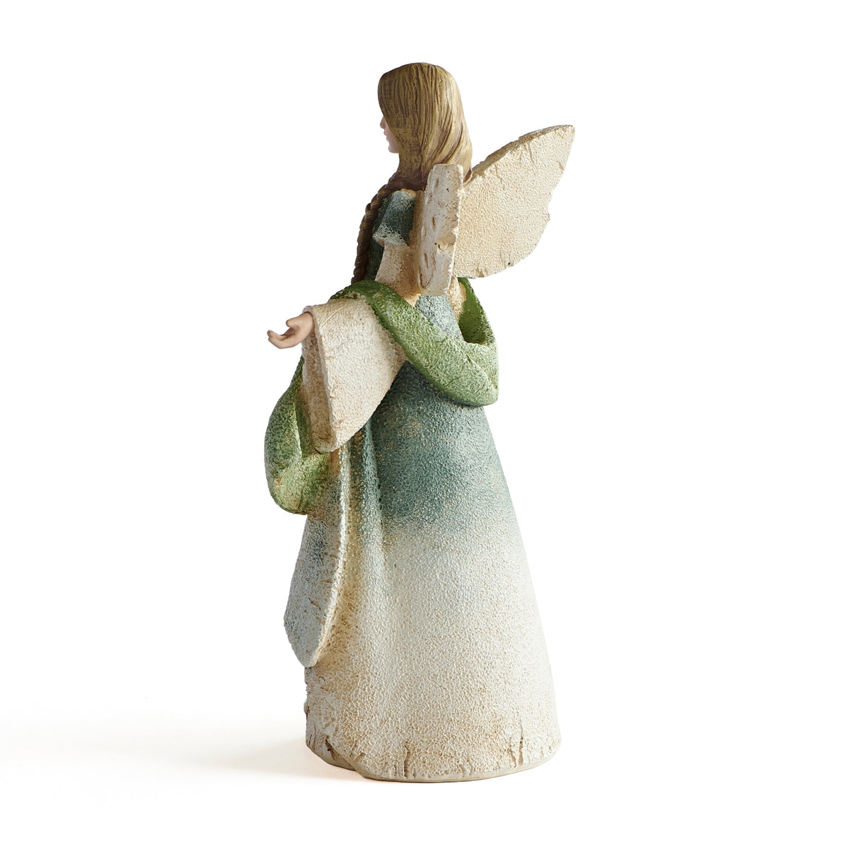 Side view of Karen Hahn Lord's Prayer Angel showing gown and wing details