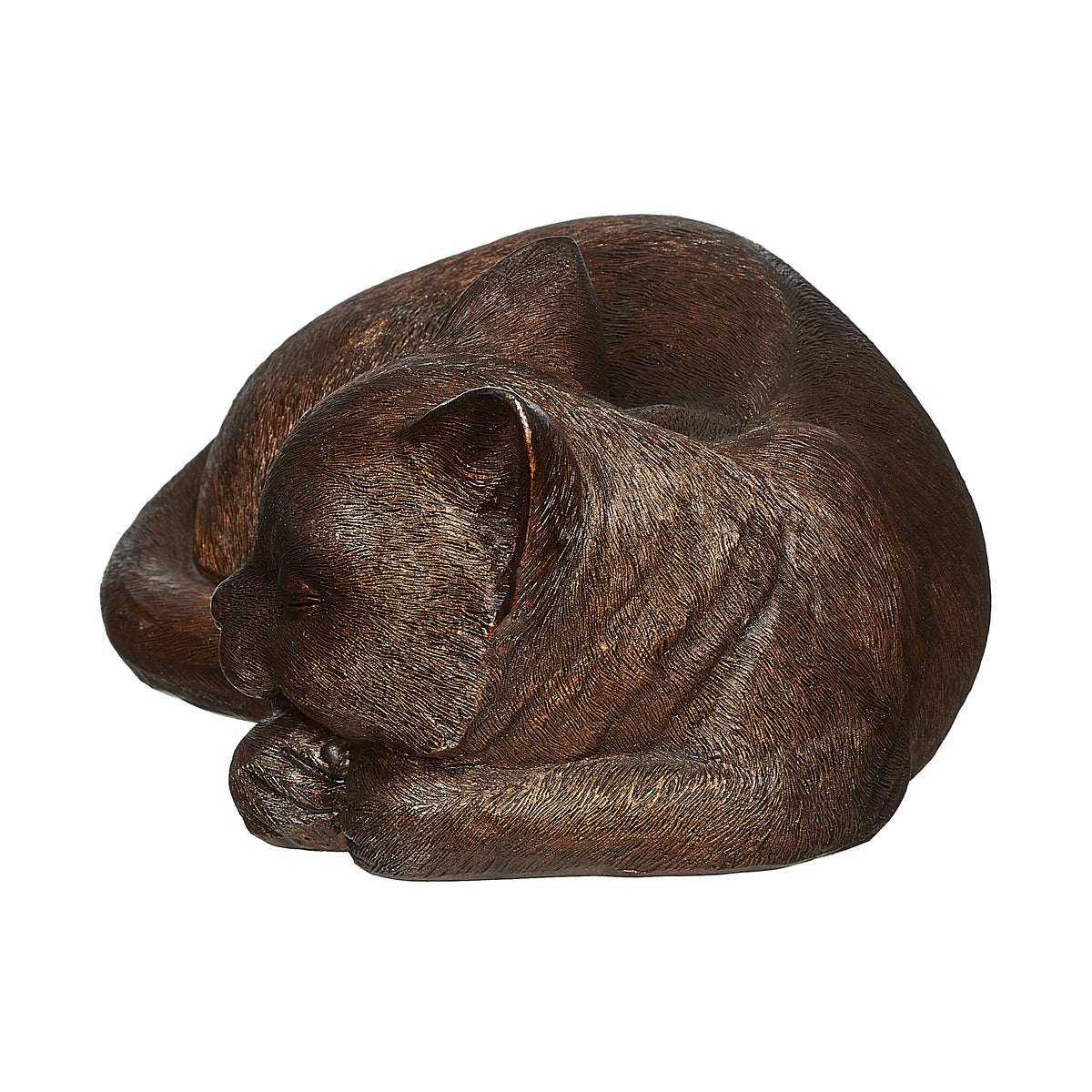 Side view of Sleeping Cat Garden Statue showing the cat curled into a compact sleeping pose