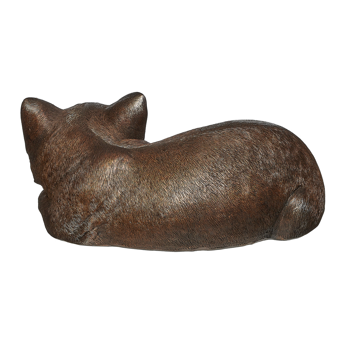 Opposite side view of Sleeping Cat Garden Statue showing the smooth bronze finish and relaxed body