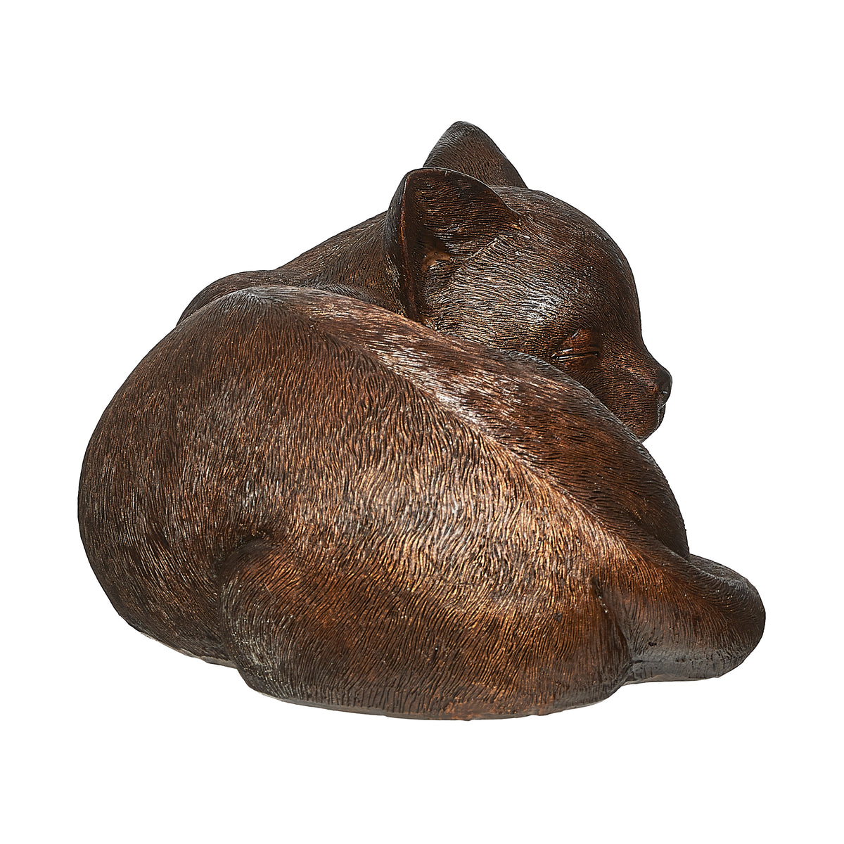 Rear angled view of Sleeping Cat Garden Statue showing the curled tail and sculpted sleeping pose