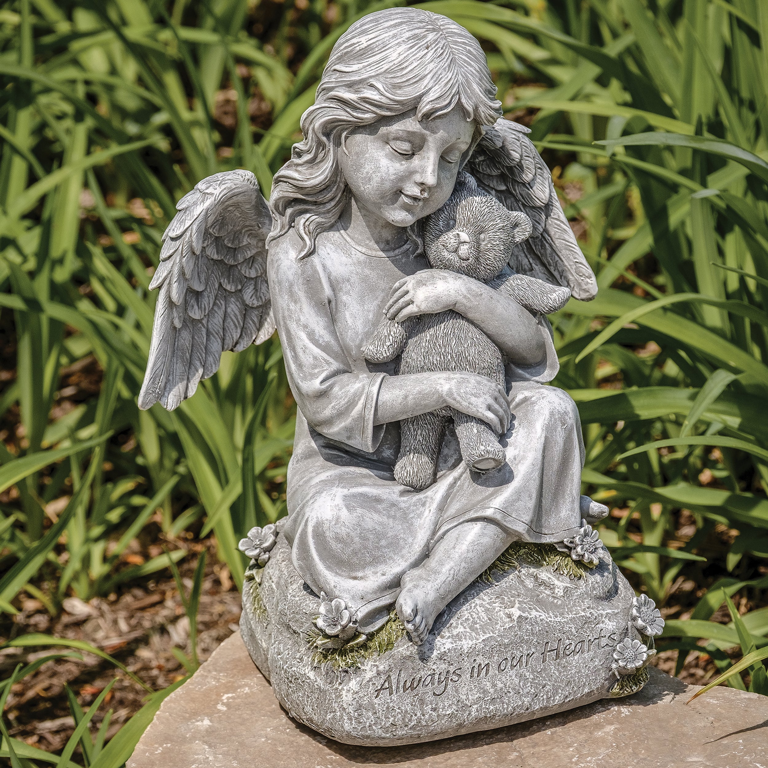 Angel Girl with Teddy Bear Memorial Statue