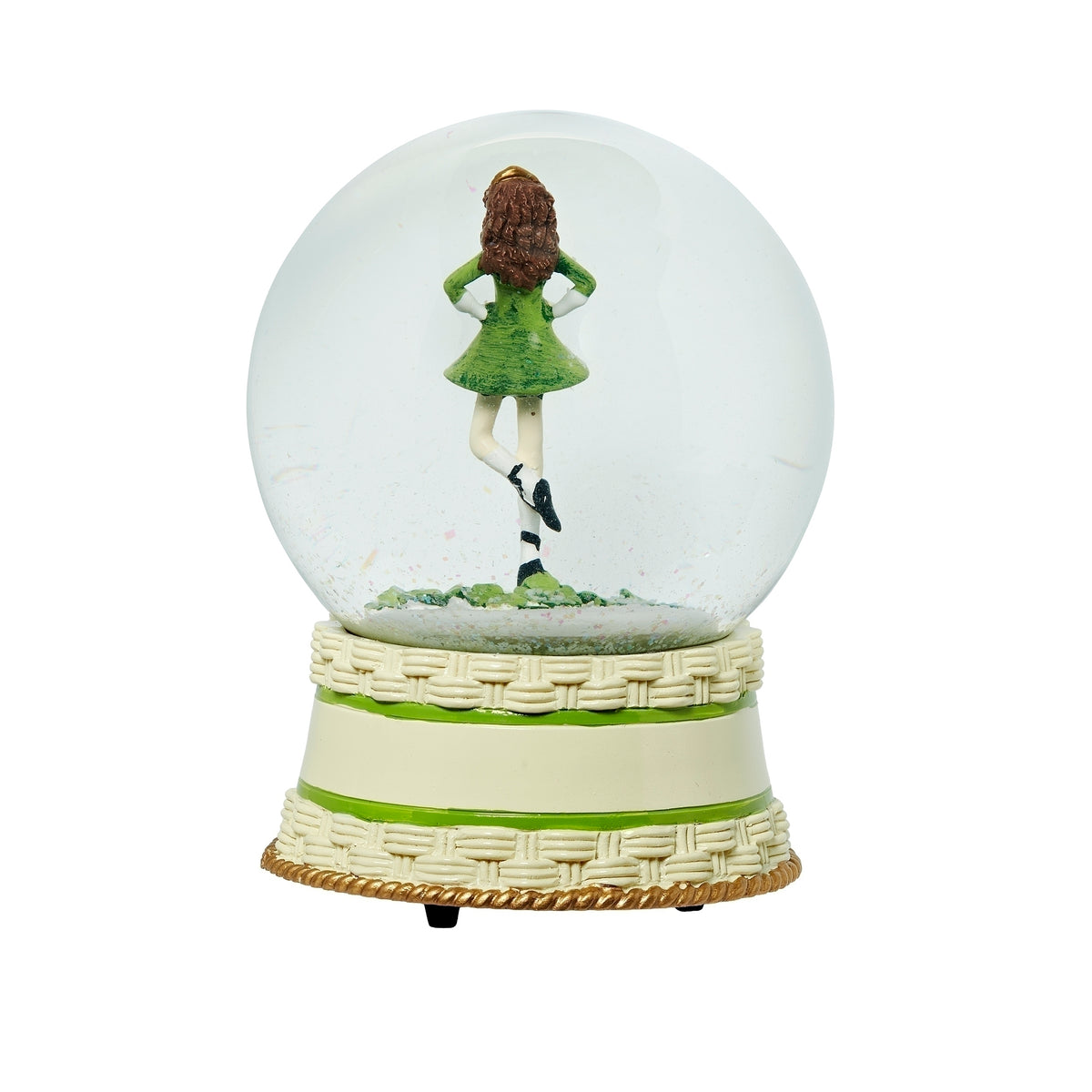 Back view of Glitterdome Irish Dancer showing the dancer figure and decorative green musical base