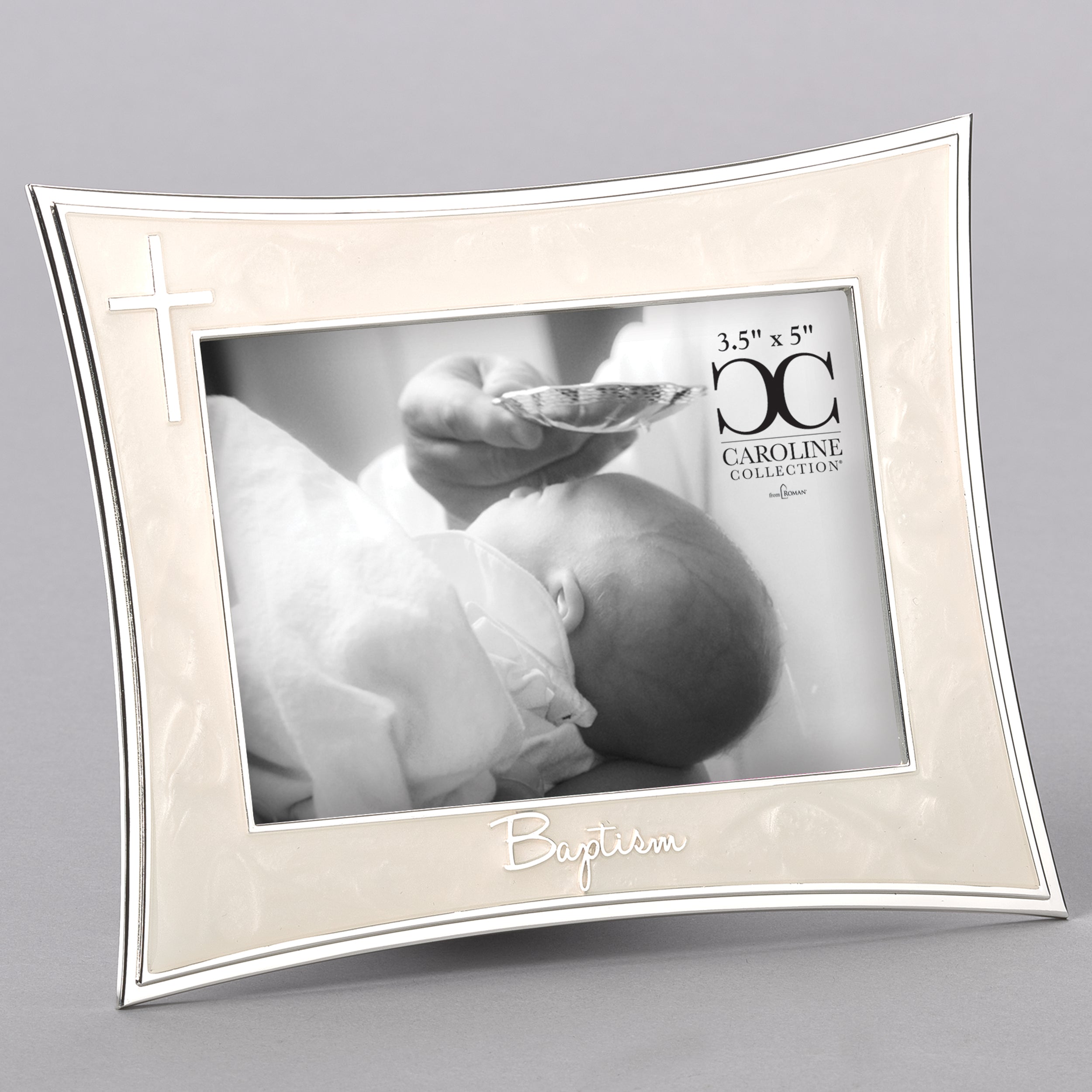 Curved Baptism Frame with Cross 3.5x5 with Silver Cross