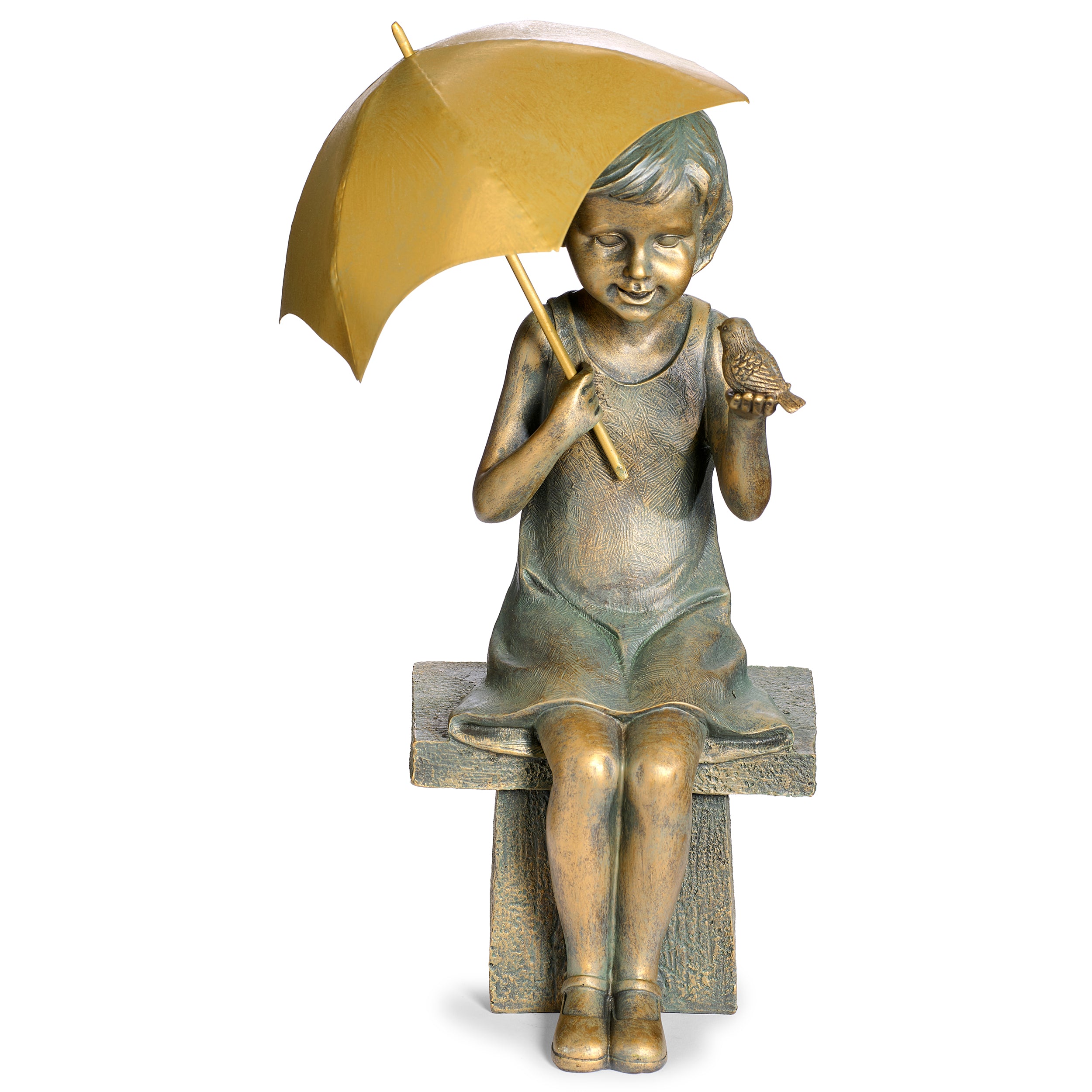 Girl with Umbrella & Bird Garden Statue