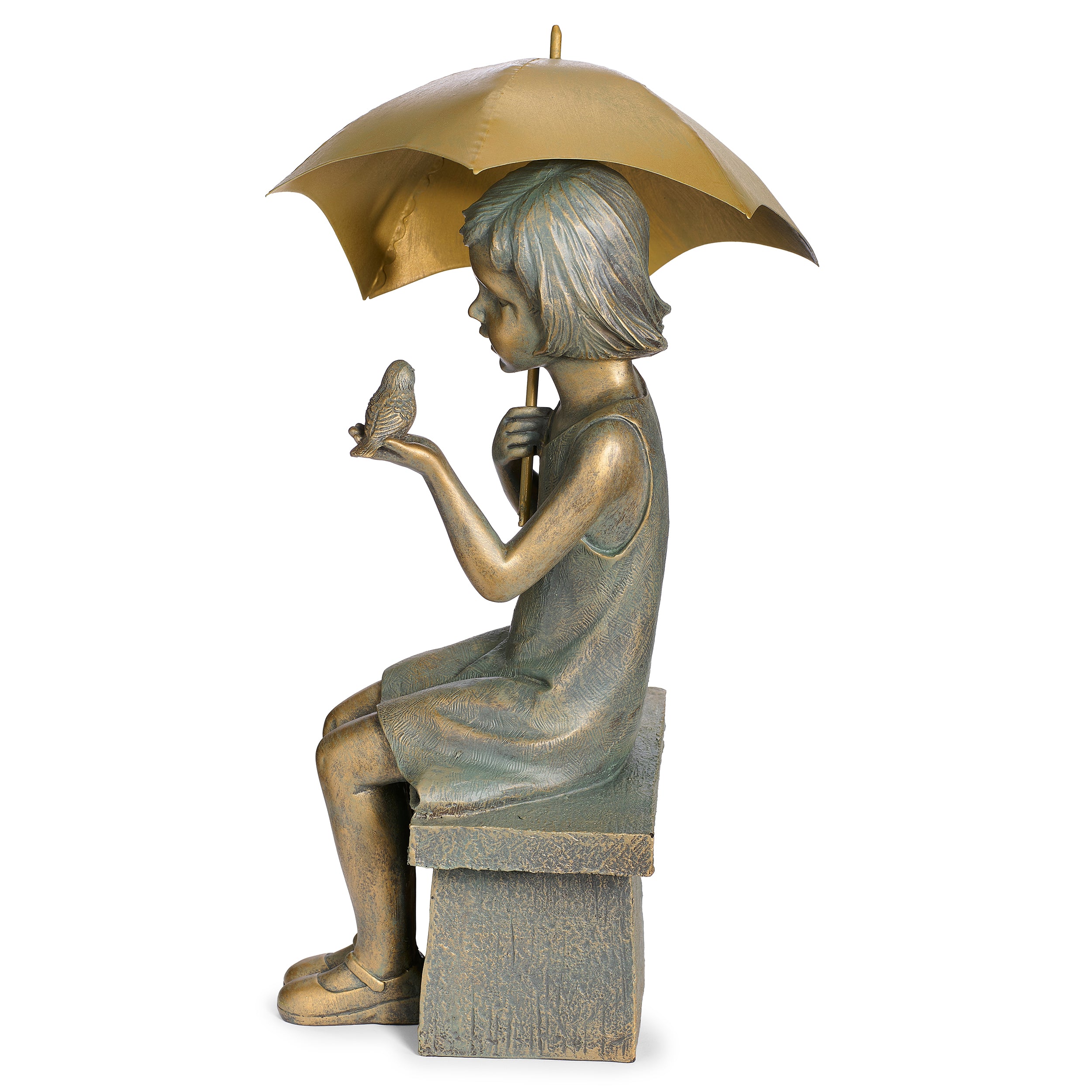 Girl with Umbrella & Bird Garden Statue