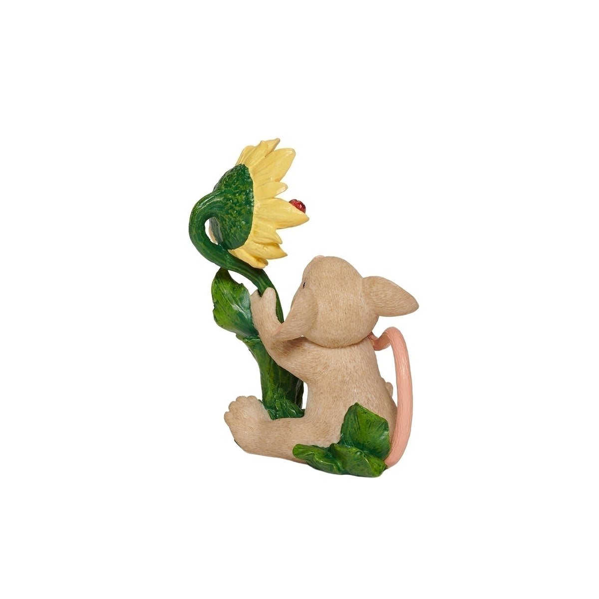Side view of Charming Tails You Are My Sunshine Figure showing the seated mouse holding the tall sunflower