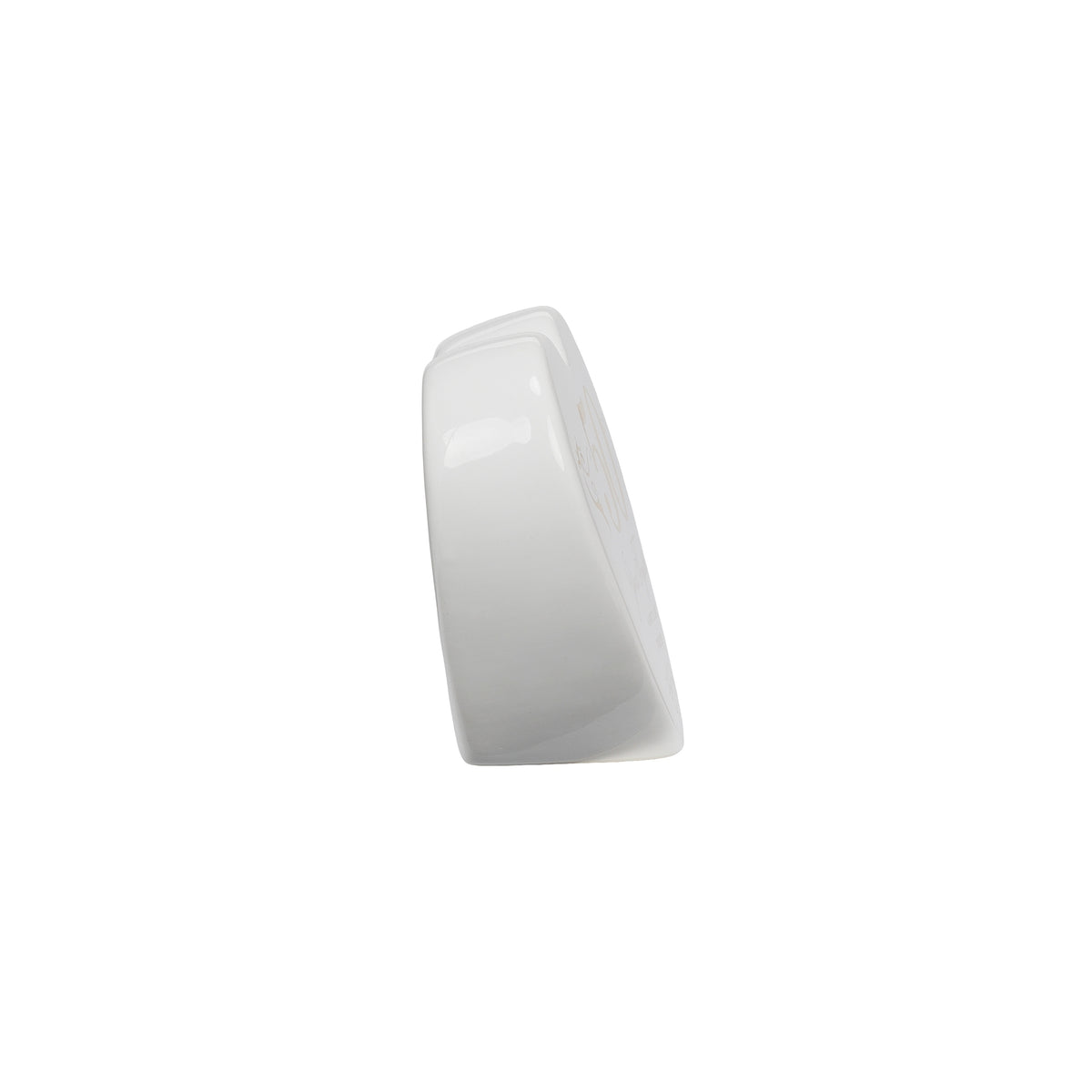 Side view of ceramic heart keepsake showing its thick, freestanding profile.