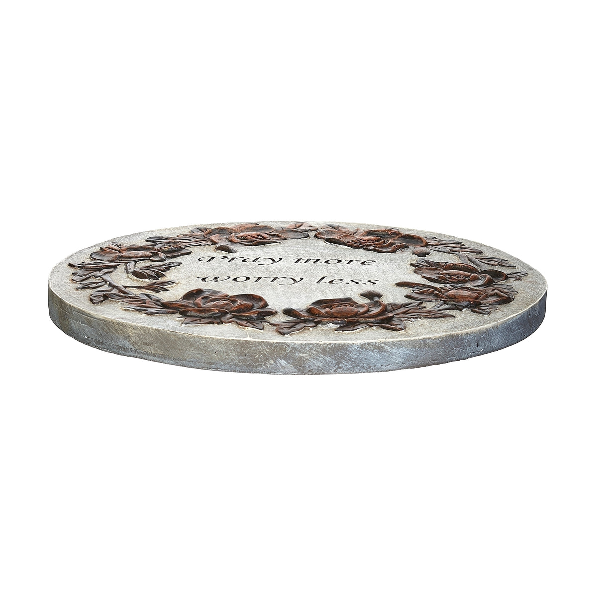 Pray more worry less garden stone showing thickness and profile